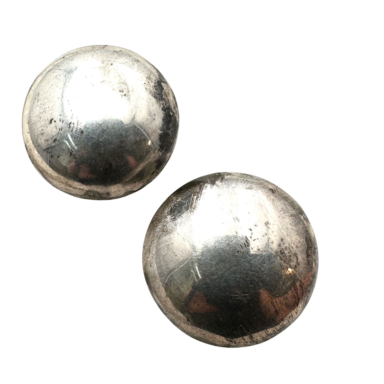 Vintage Taxco Mexico Sterling Silver Puffy Round Clip Earrings 1 Inch 17 Grams (1 of 2)