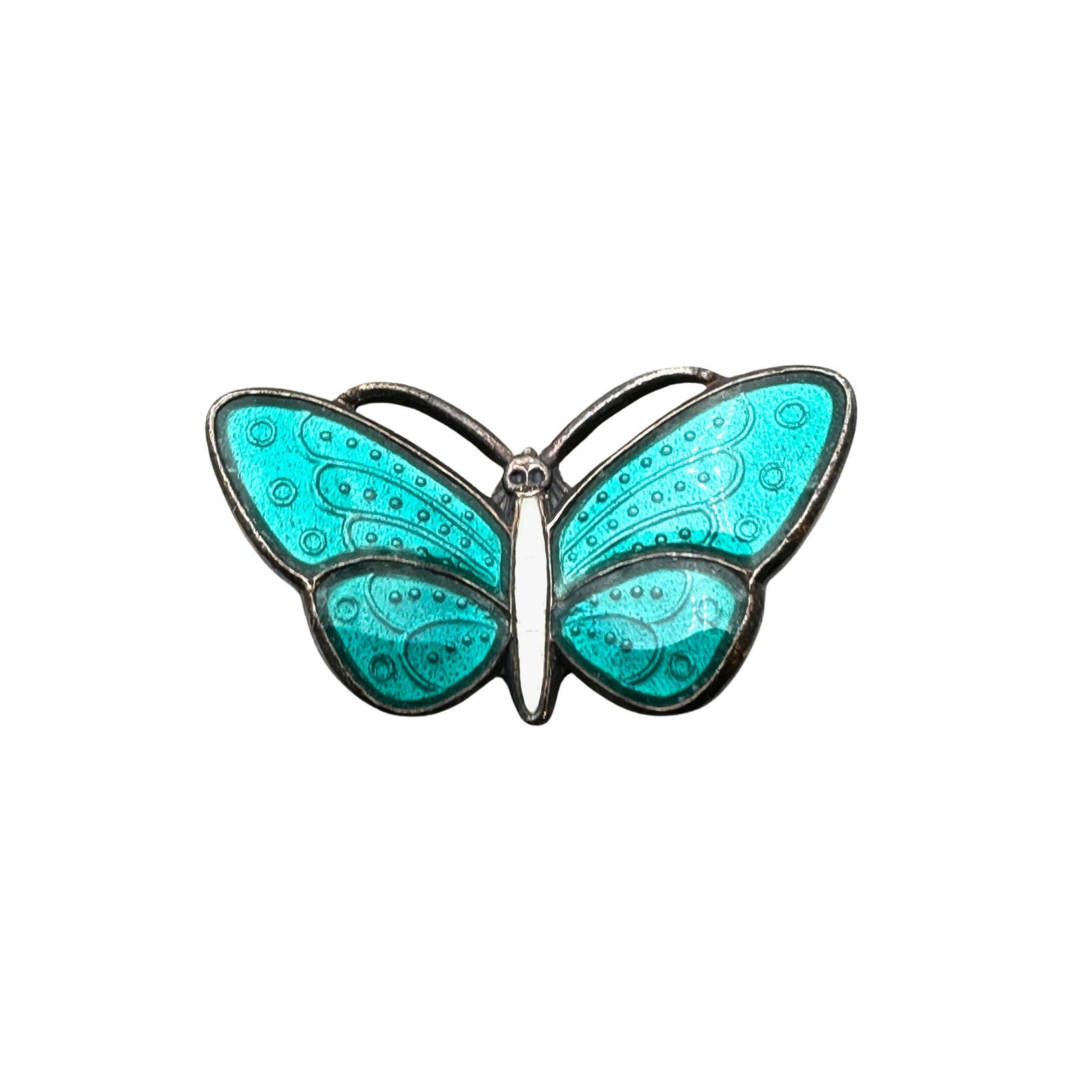 Vintage Norway Sterling Silver Teal Blue Green Enamel Tiny Butterfly Brooch 3/4 Inch (1 of 2)