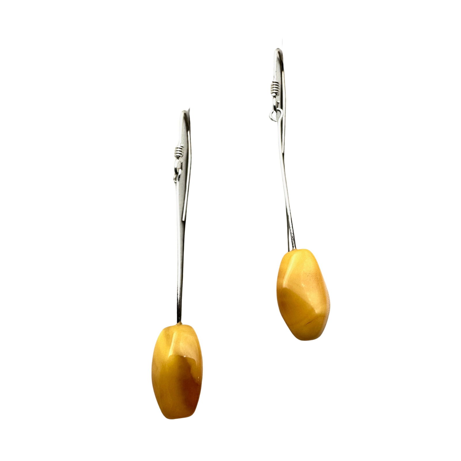 Yellow Egg Yolk Amber Sterling Silver Pierced Chandelier Earrings 2 Inch (1 of 2)