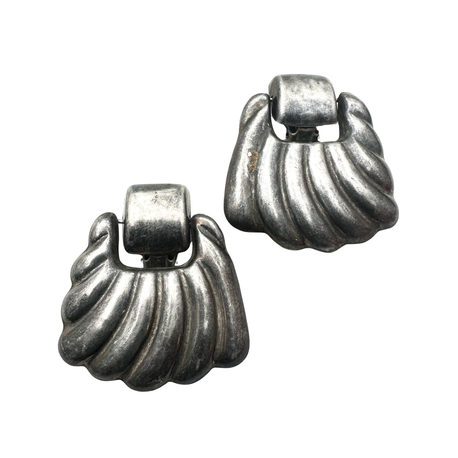 Vintage Mexico Sterling Silver Door Knockers Clip Earrings 2 Inch 31 Grams (1 of 2)