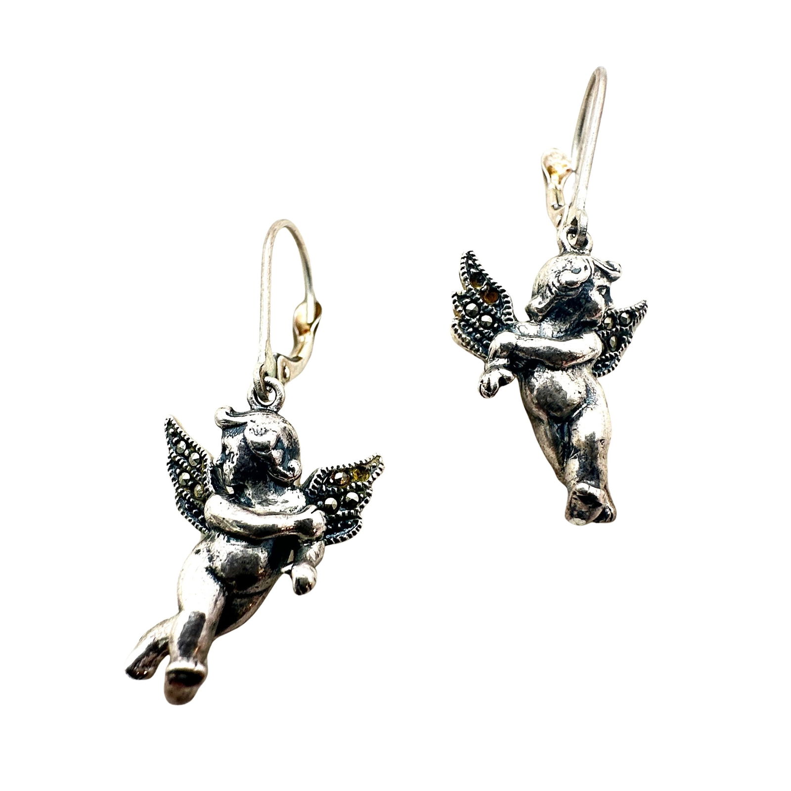 Judith Jack Marcasite Sterling Silver Angel Cherub Sterling Silver Pierced Earrings 1.25 Inch (1 of 2)
