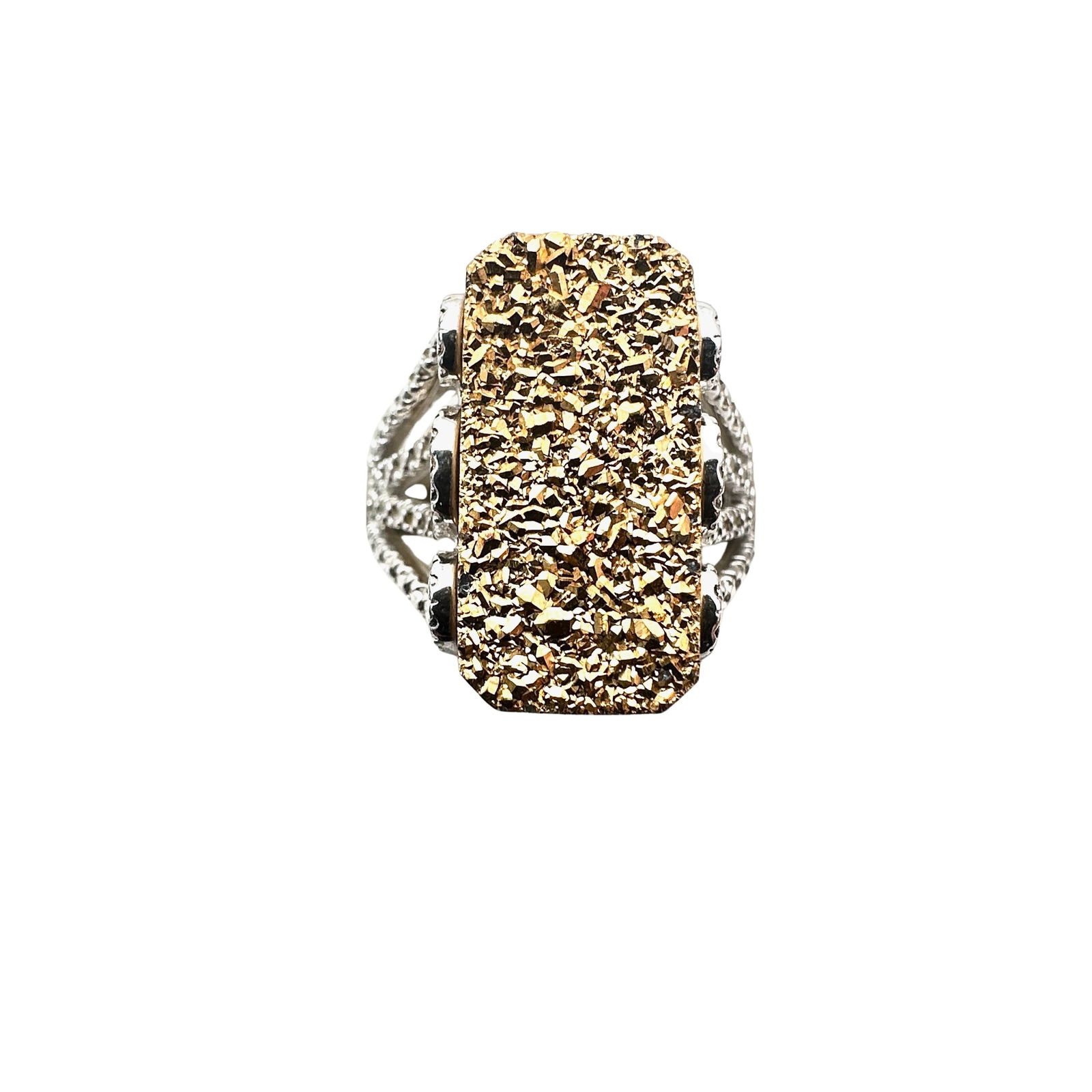 Gold Drusy Quartz Sterling Silver Statement Ring Size 9 (1 of 2)
