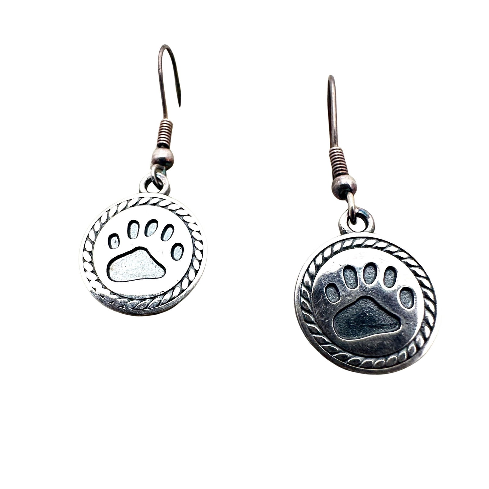 Sterling Silver Paw Print Pierced Earrings Dog Lover (1 of 2)