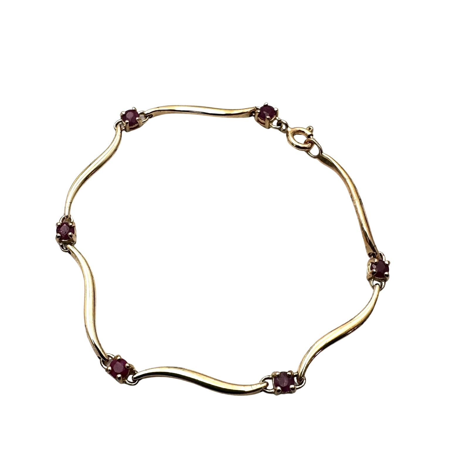 Gold Over Sterling Silver Red Ruby Gemstone Bracelet 7 Inch Weight 4.9 Grams (1 of 2)