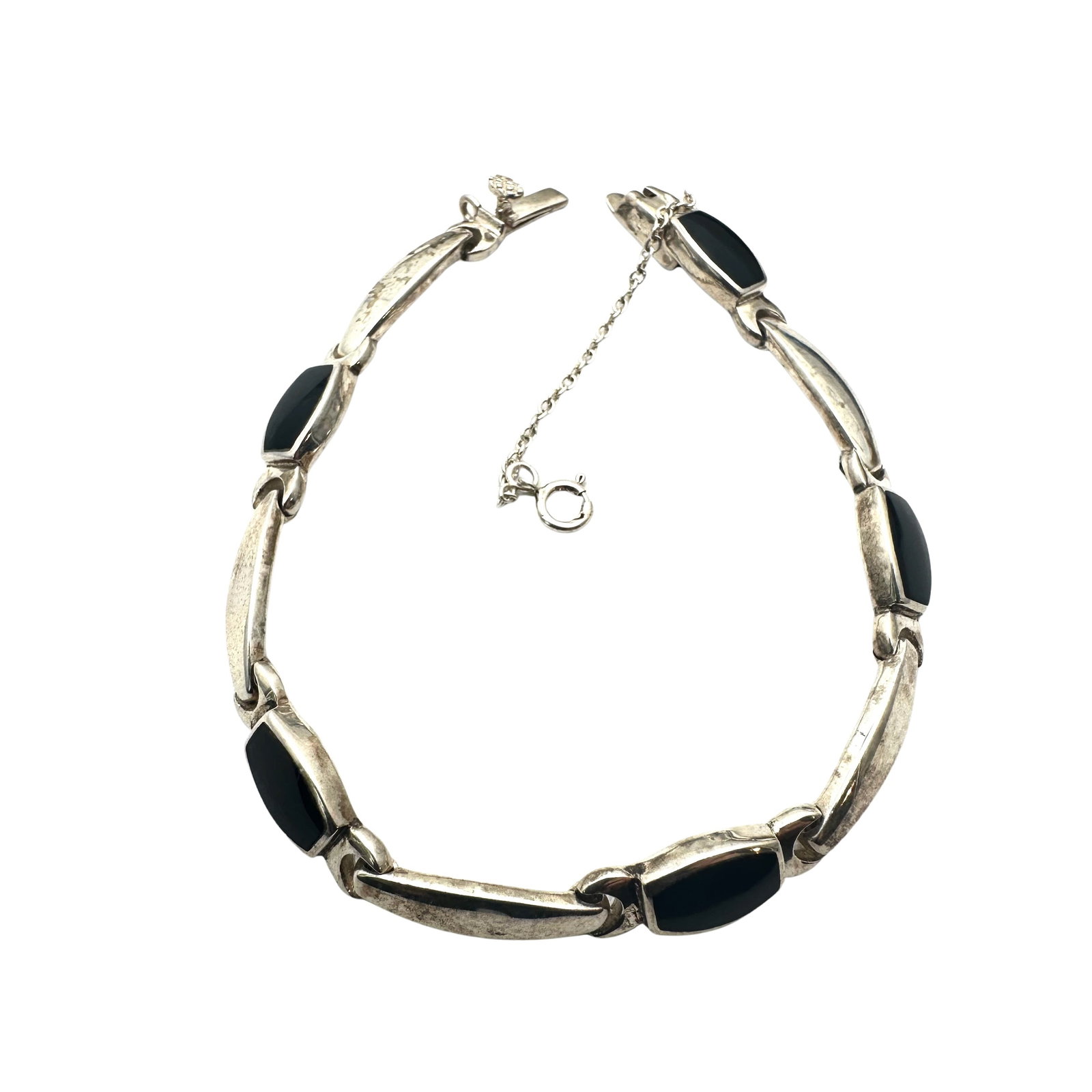 Sterling Silver Black Onyx Bracelet 7 Inch Bracelet 12 Grams: Sterling Silver Black Onyx Bracelet 7 Inch Bracelet 12 Grams