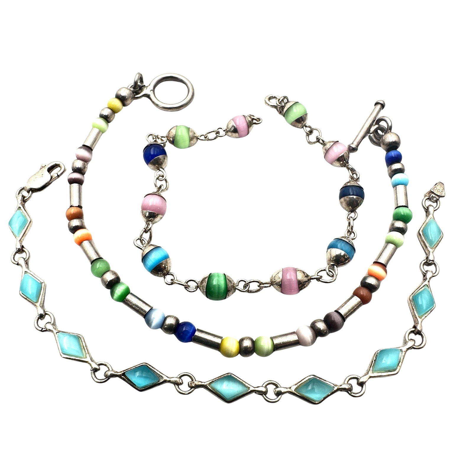 Group of Sterling Silver Bracelets Cats Eye: Group of Sterling Silver Bracelets Cats Eye
