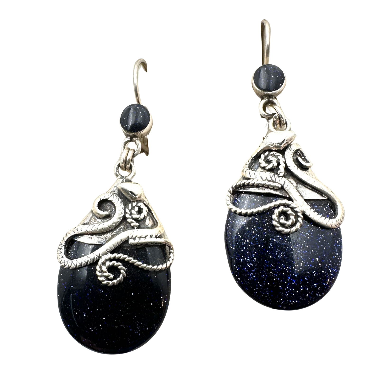 950 Silver Blue Gold Stone Chandelier Earrings 2 Inch Pierced Unique: 951 Silver Blue Gold Stone Chandelier Earrings 2 Inch Pierced Unique