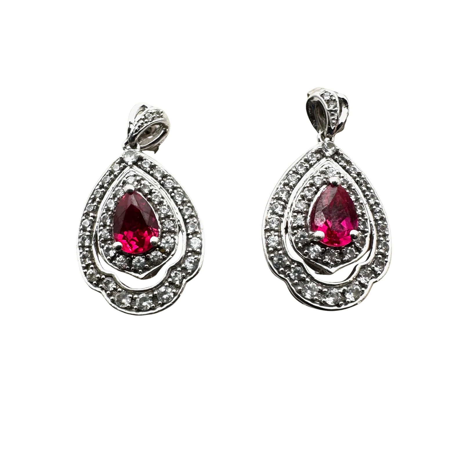 Pink and White Sapphire Sterling Silver Pierced Earrings 1 Inch (1 of 2)