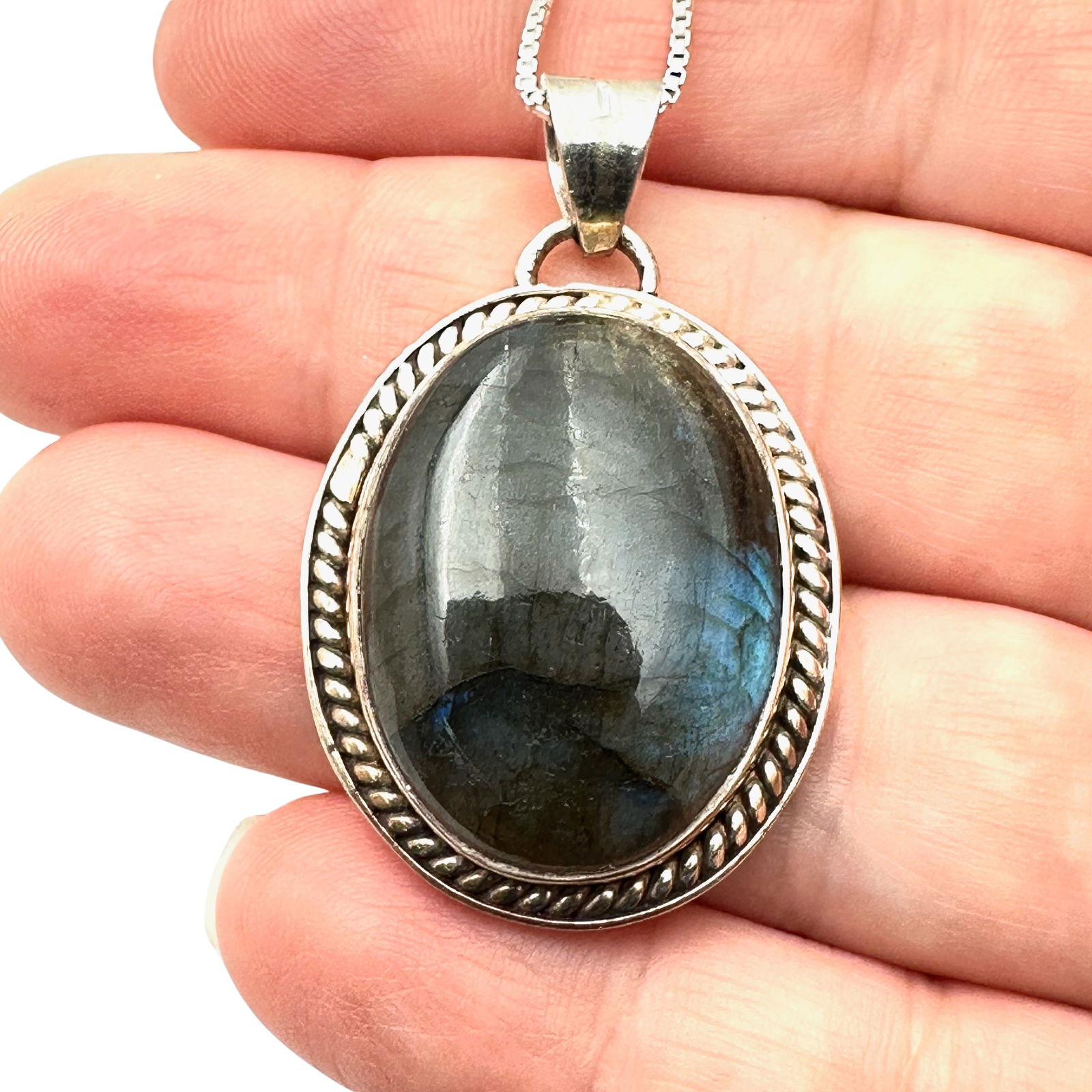Labradorite Pendant Sterling Silver Necklace 20 Inch Chain: Labradorite Pendant Sterling Silver Necklace 20 Inch Chain