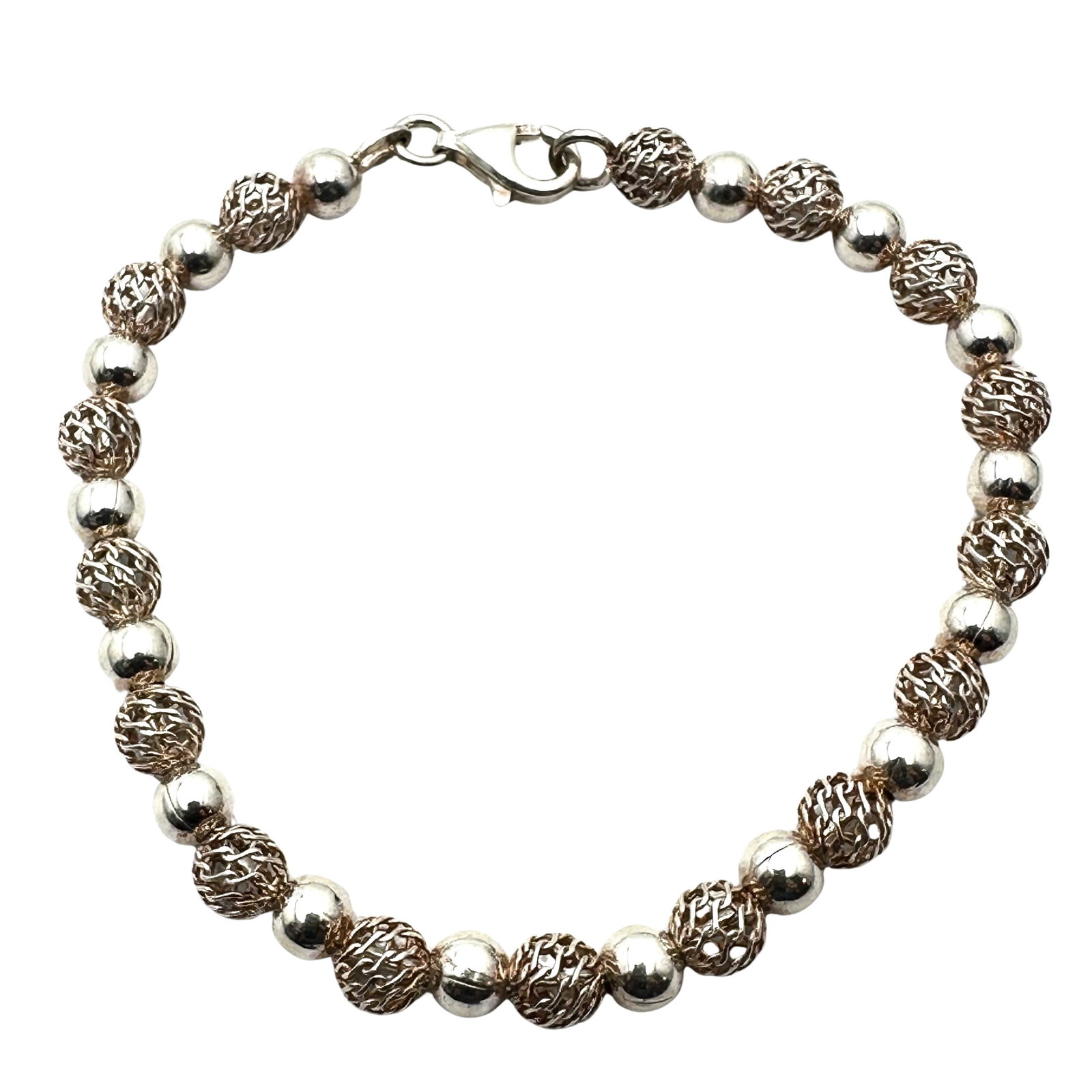 Sterling Silver Filigree Bead Bracelet 7 Inch Weight 9 Grams: Sterling Silver Filigree Bead Bracelet 7 Inch Weight 9 Grams