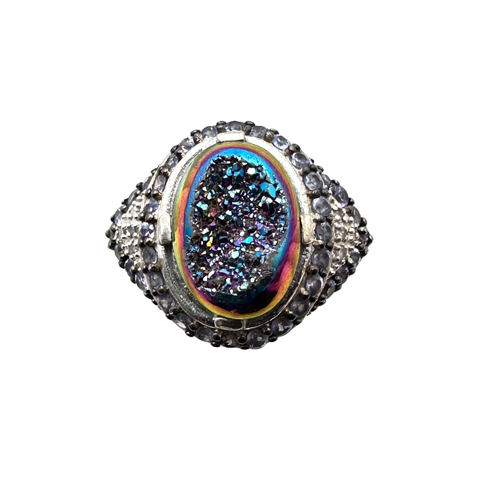 Rainbow Drusy Quartz Sterling Silver Ring Size 10 (1 of 2)