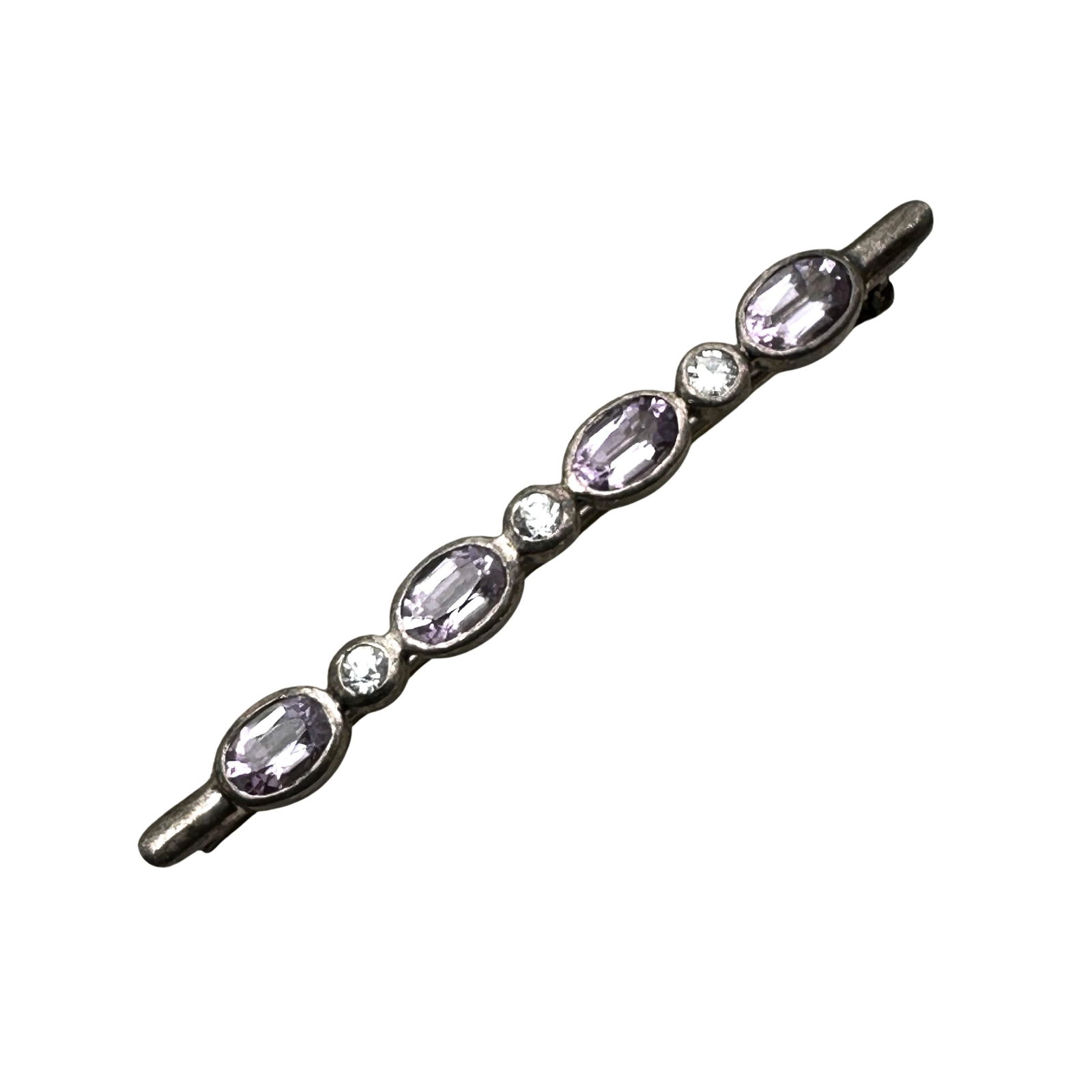 Vintage Purple Amethyst Sterling Silver Bar Brooch 2 Inch (1 of 2)