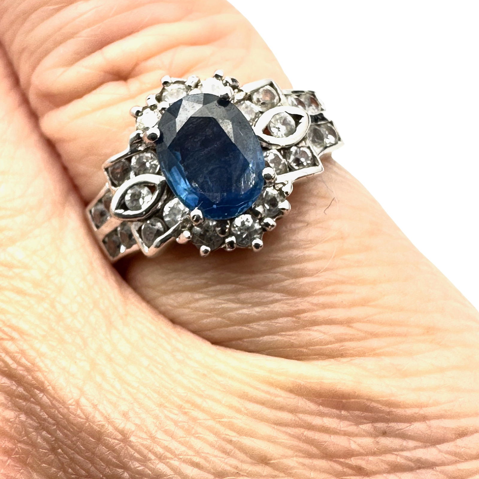 Blue Sapphire White Topaz Sterling Silver Ring Size 7: Blue Sapphire White Topaz Sterling Silver Ring Size 8