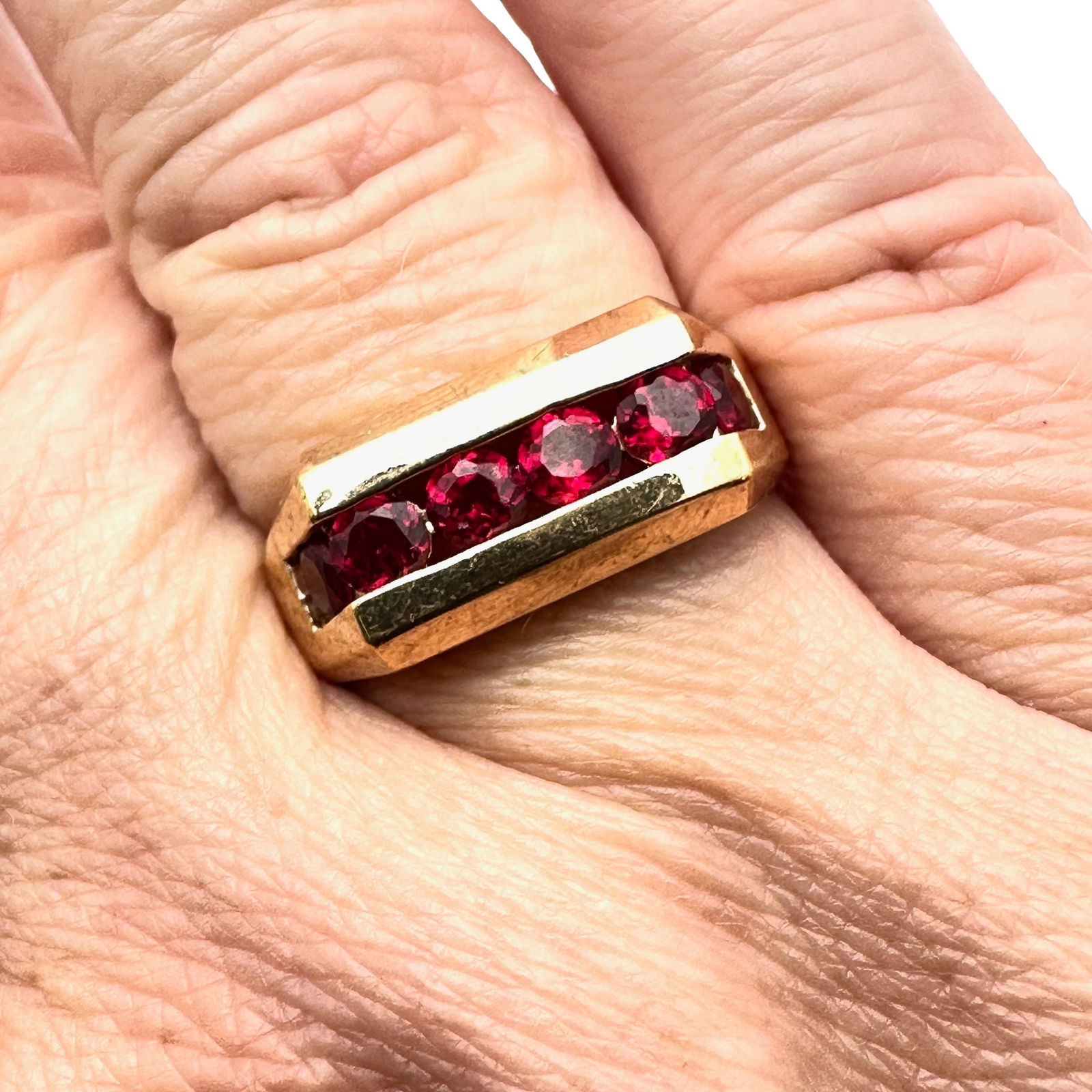 Channel Set Ruby Gold Over Sterling Silver Ring Size 10 Excellent Condition: Channel Set Ruby Gold Over Sterling Silver Ring Size 10 Excellent Condition