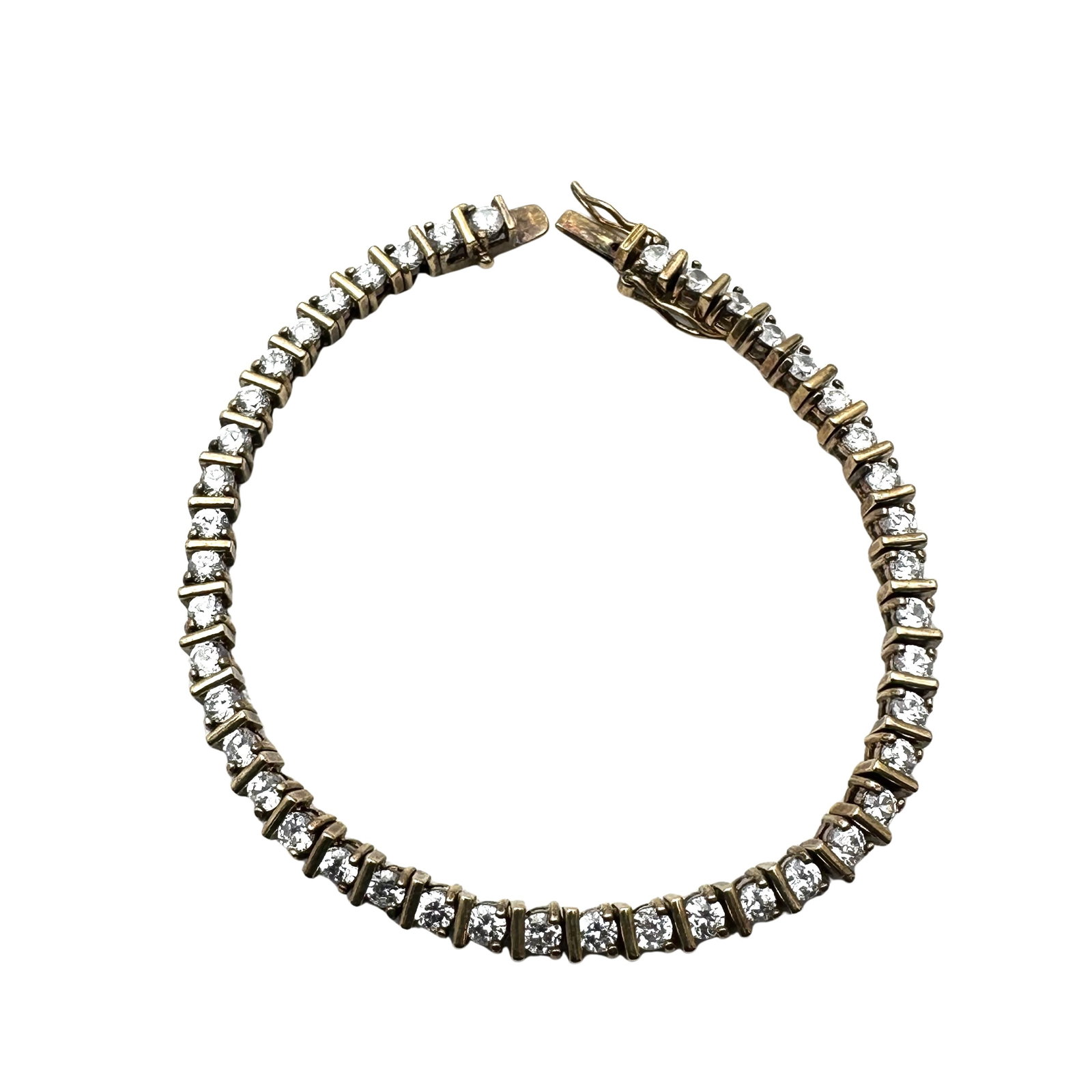 Gold Over Sterling Silver Cubic Zirconia Tennis Bracelet 7 Inch Weight 13 Grams: Gold Over Sterling Silver Cubic Zirconia Tennis Bracelet 7 Inch Weight 13 Grams