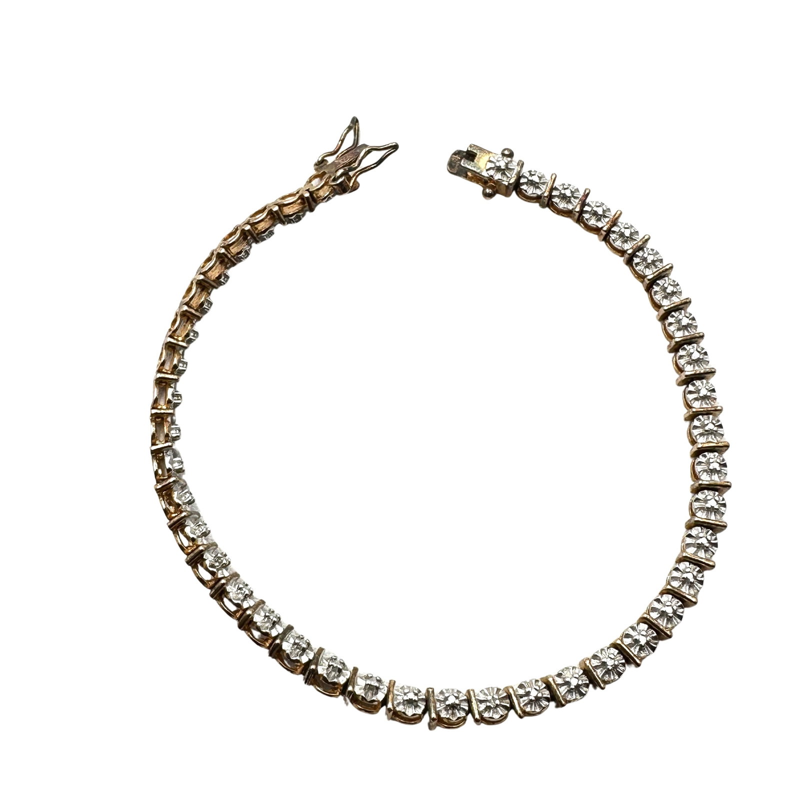 Gold Over Sterling Silver Diamond Tennis Style Bracelet 7 Inch Length: Gold Over Sterling Silver Diamond Tennis Style Bracelet 7 Inch Length