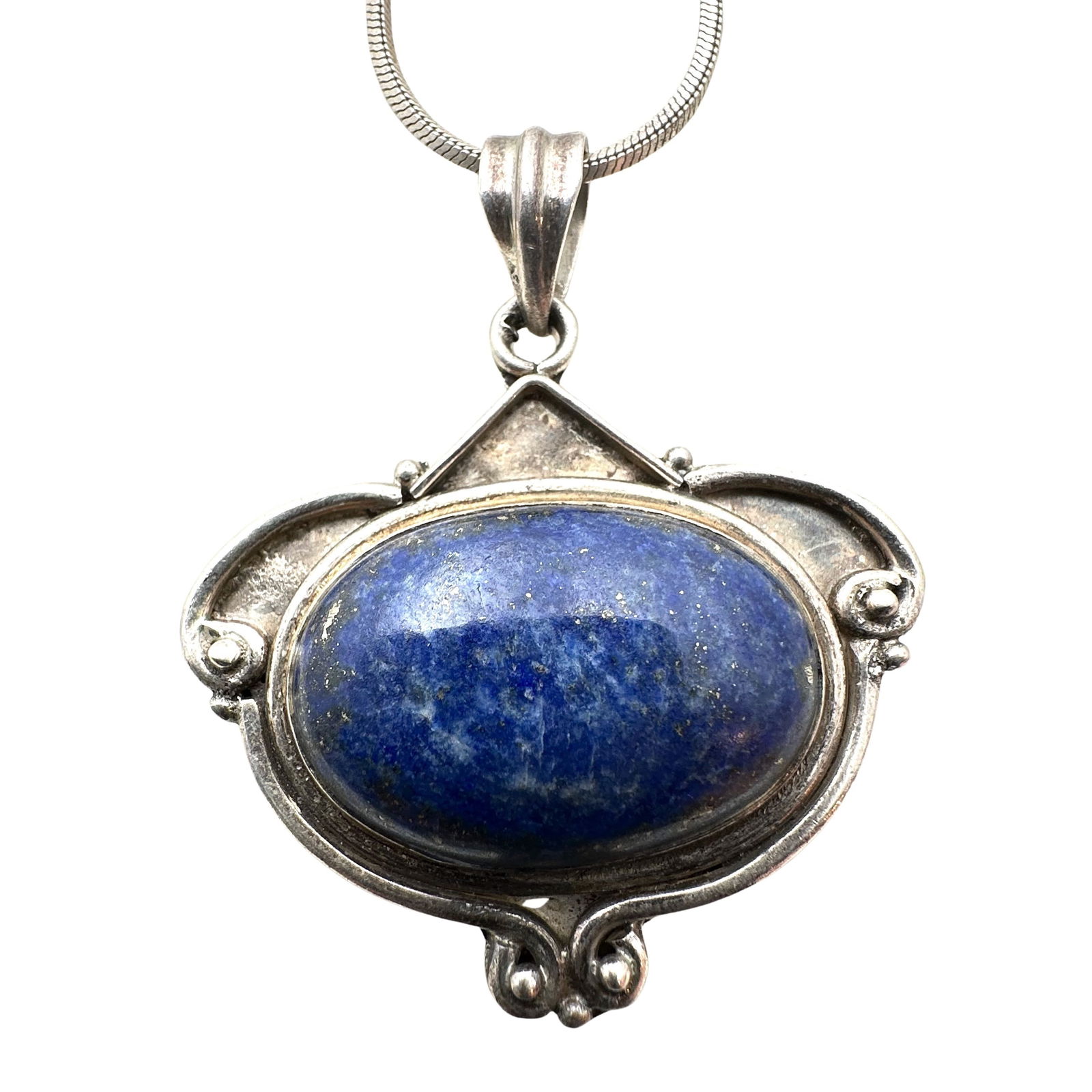 Blue Lapis Lazuli Pendant Sterling Silver Necklace 22 inch Chain Weight 22 Grams (1 of 2)