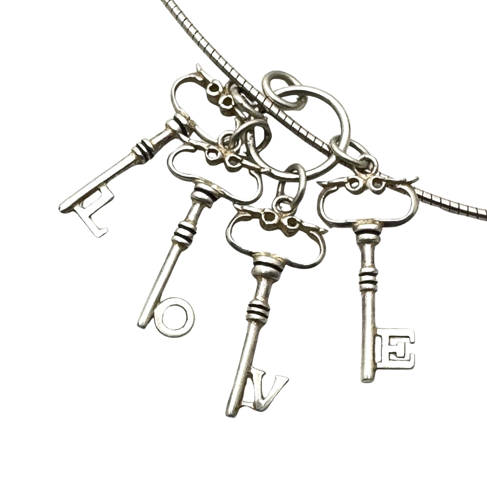 Sterling Silver Key Pendants Spell LOVE 16 Inch Choker Necklace: Sterling Silver Key Pendants Spell LOVE 16 Inch Choker Necklace
