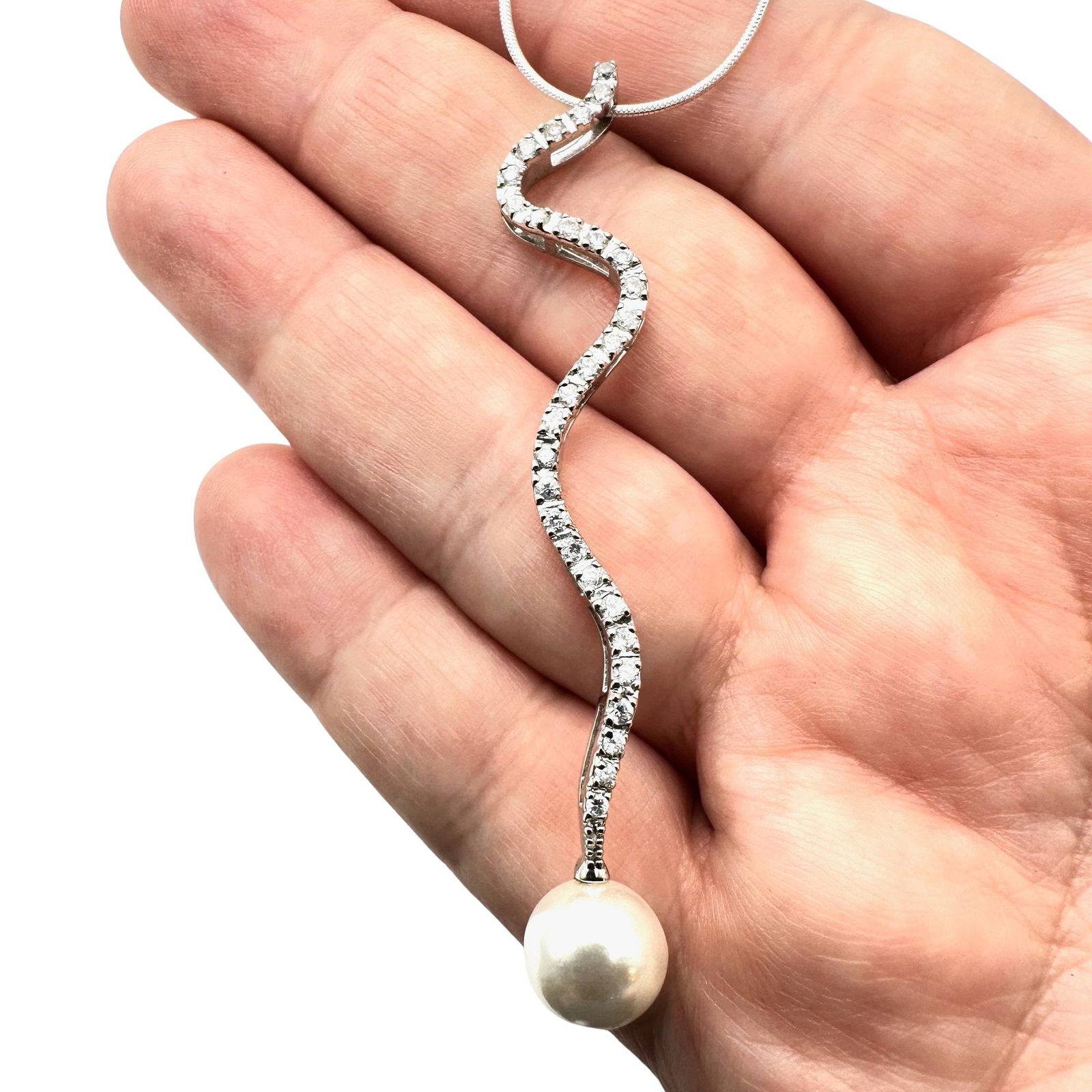 Pearl and Cubic Zirconia Large 3 Inch Pendant Sterling Silver Necklace 17 Inch Chain (1 of 2)