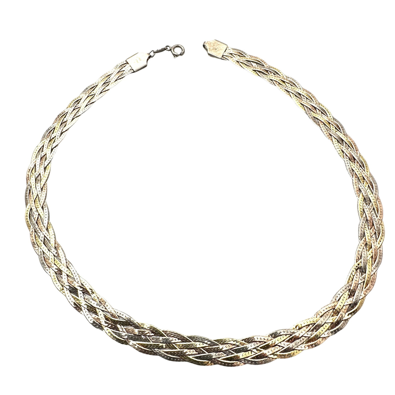 Vintage Tri Color Sterling Silver Braided Wide Chain Necklace 16 Inch Choker 17 Grams: Vintage Tri Color Sterling Silver Braided Wide Chain Necklace 16 Inch Choker 17 Grams