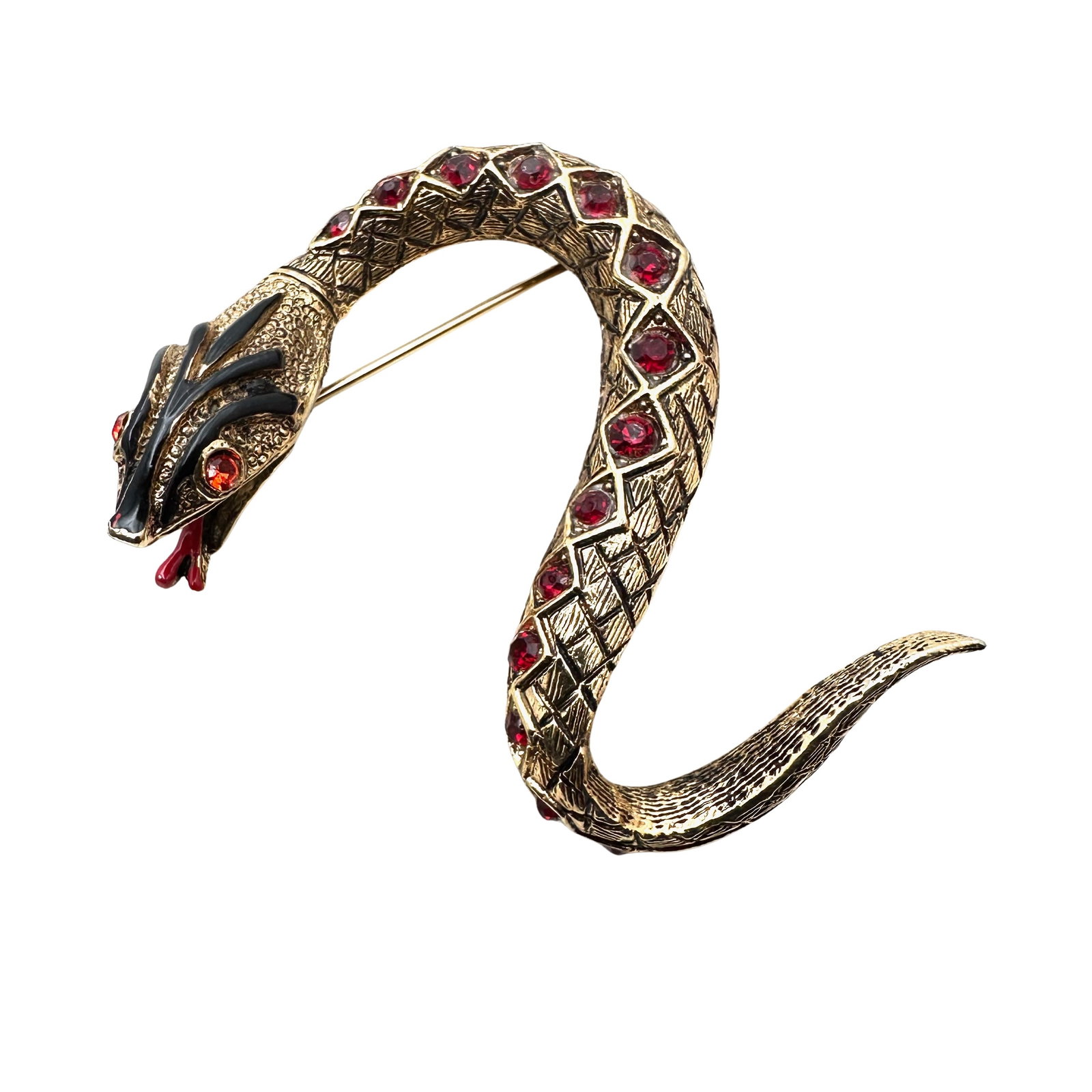 Vintage Arthur Pepper Red Rhinestone Gold Tone Snake Brooch Pin 2.5 Inch: Vintage Arthur Pepper Red Rhinestone Gold Tone Snake Brooch Pin 2.5 Inch