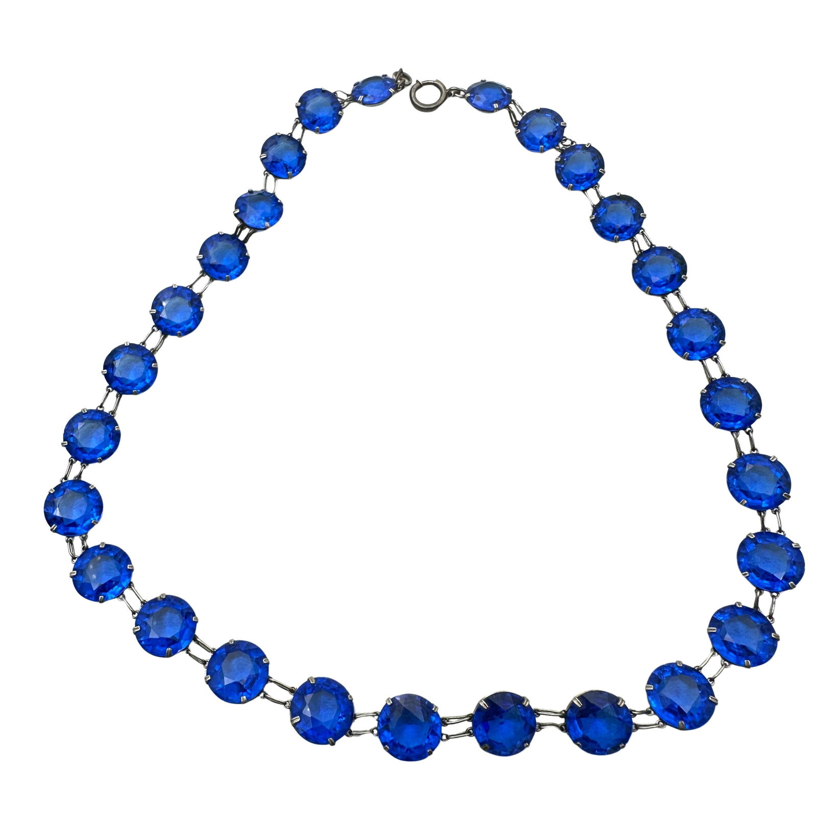 Antique 1920s Royal Blue Czech Glass Silver Tone Necklace 16 Inch: Antique 1920s Royal Blue Czech Glass Silver Tone Necklace 16 Inch