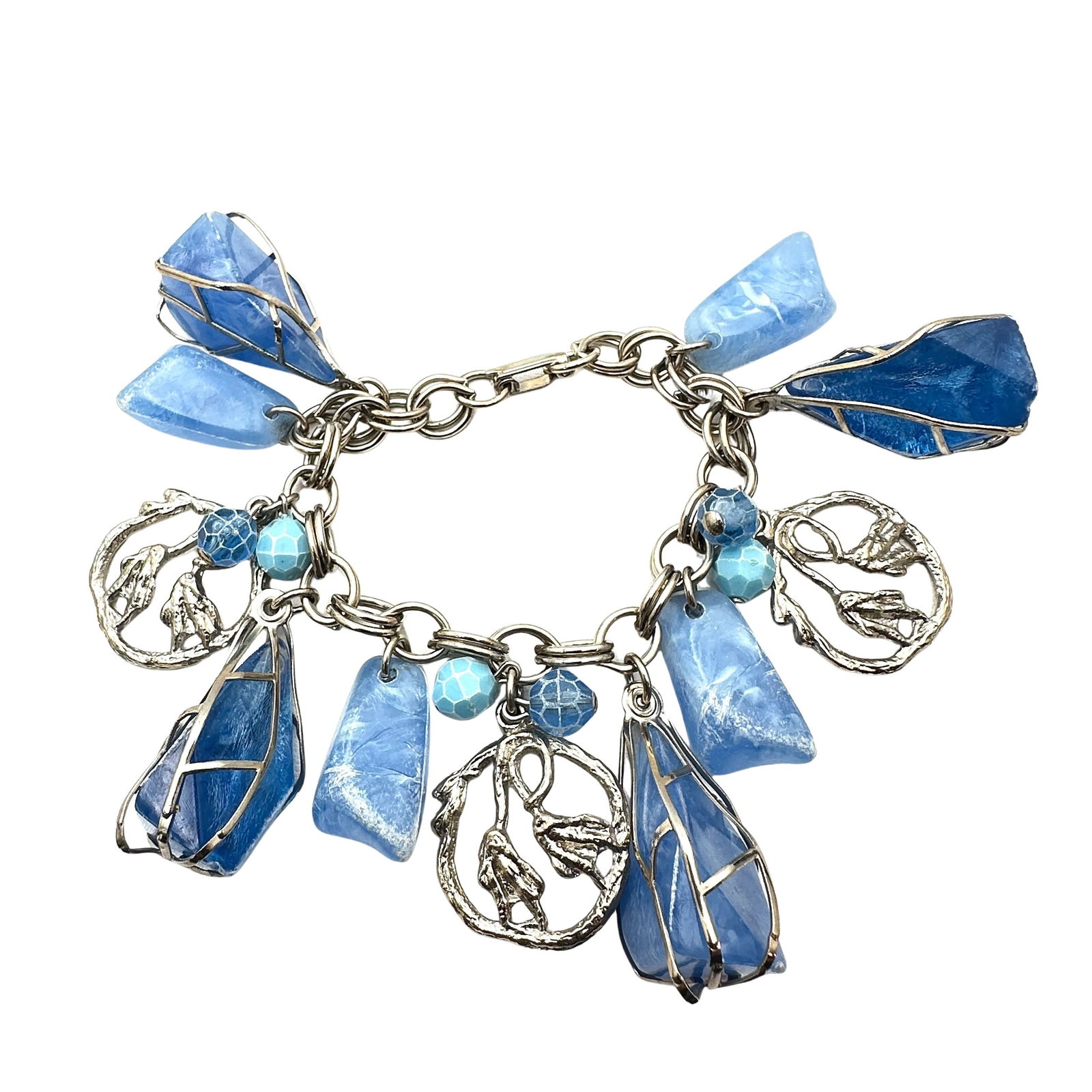 Vintage 1960s Era Blue Lucite Silver Tone Charm Bracelet 7 Inch (1 of 2)