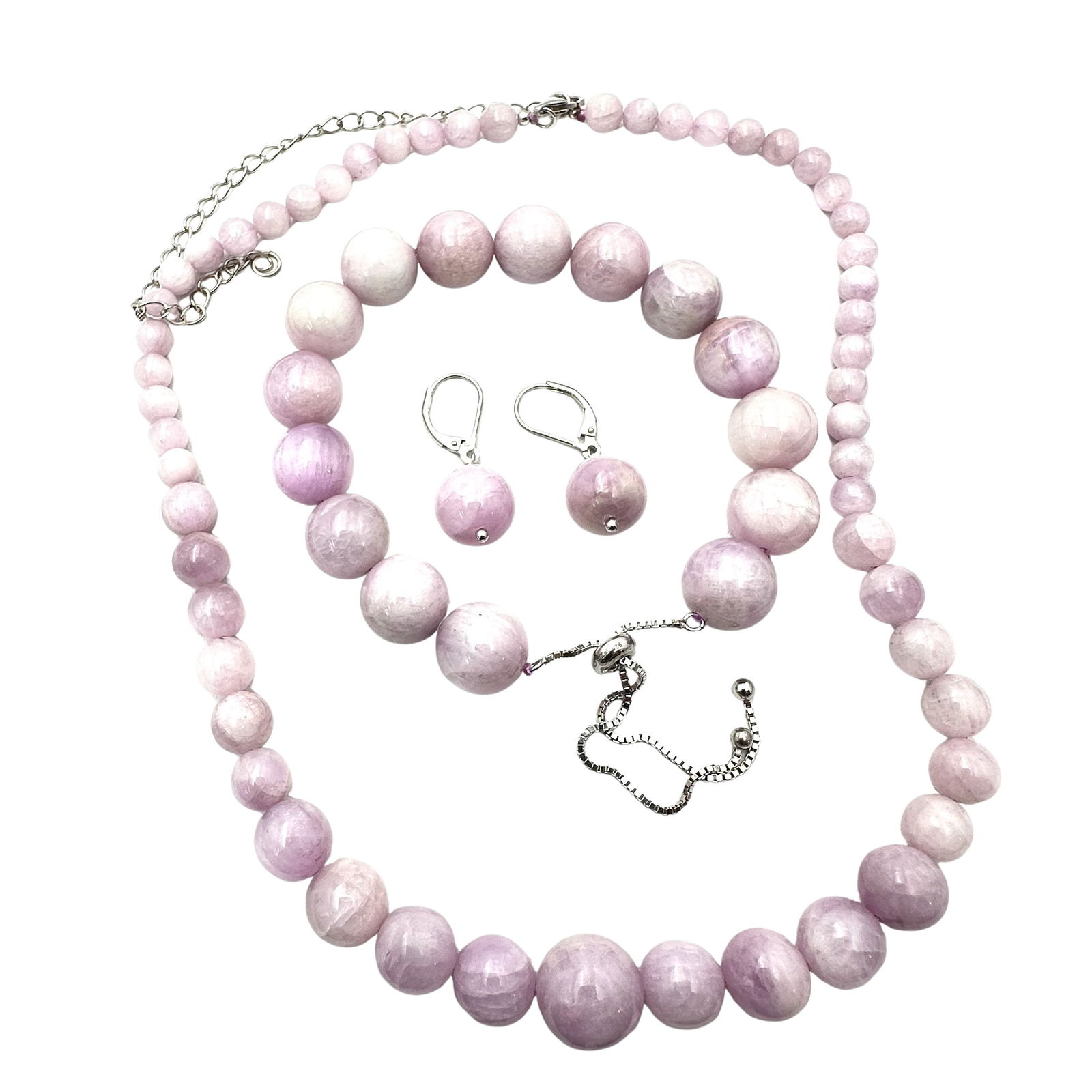 Light Purple Gemstone Bead Sterling Silver Necklace Bracelet Pierced Earrings Set (1 of 2)