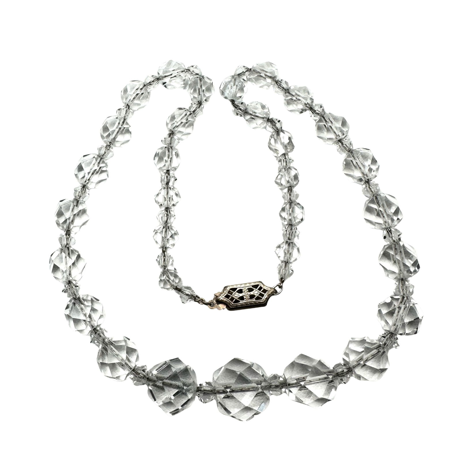 Antique Cut Crystal Gemstone Sterling Silver Necklace 15 Inch Length: Antique Cut Crystal Gemstone Sterling Silver Necklace 15 Inch Length
