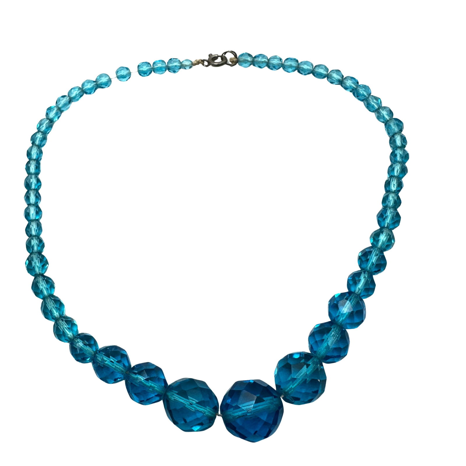 Antique Ocean Blue Glass Bead Necklace 14 Inch Length: Antique Ocean Blue Glass Bead Necklace 14 Inch Length