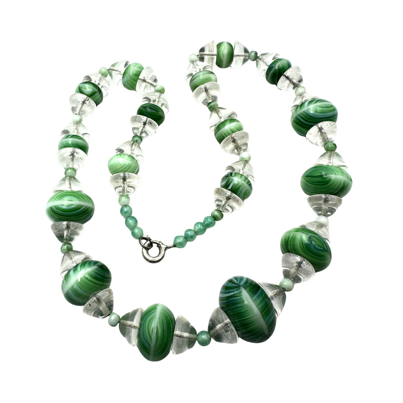 Vintage Blue Green Crystal Two Strand Necklace Gold Tone Rhinestone Clasp 18 Inch: Vintage Blue Green Crystal Two Strand Necklace Gold Tone Rhinestone Clasp 18 Inch