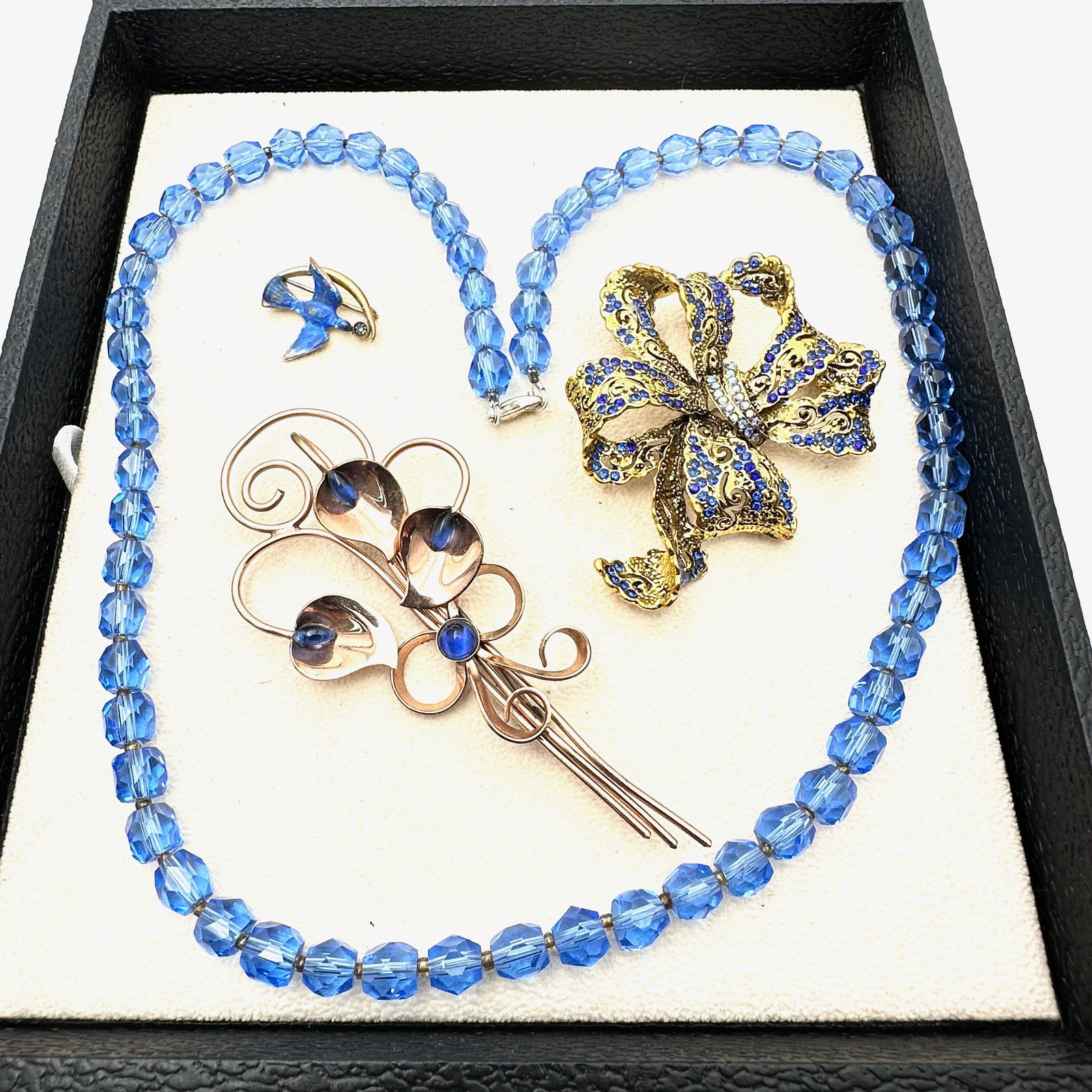 Vintage Jewely Group Gold Filled Brooch Blue Bird Pin Glass Bead Necklace (1 of 2)