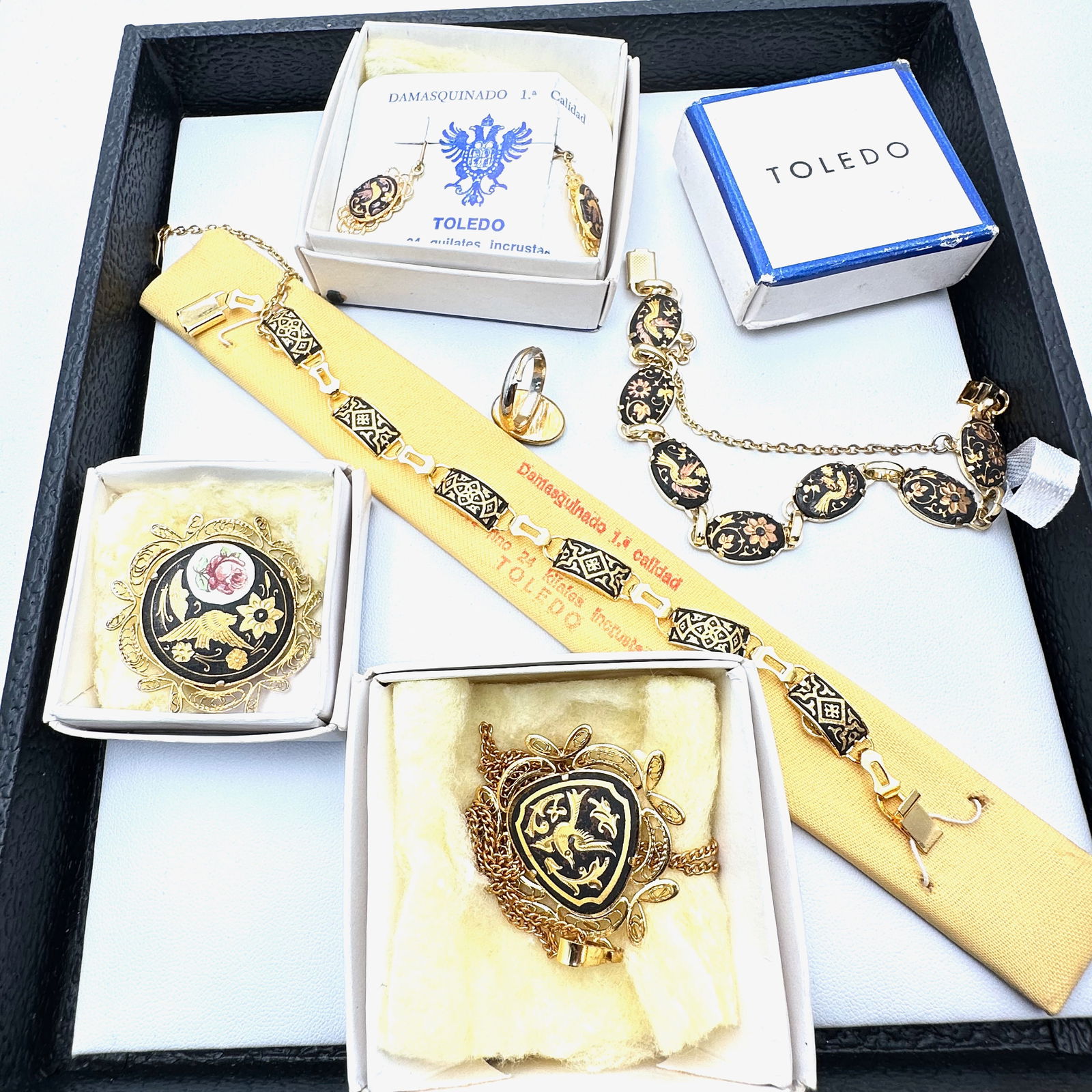 Vintage Jewelry Group Damascene Toledo Original Boxes Bracelets Brooches Earrings Pendant (1 of 2)