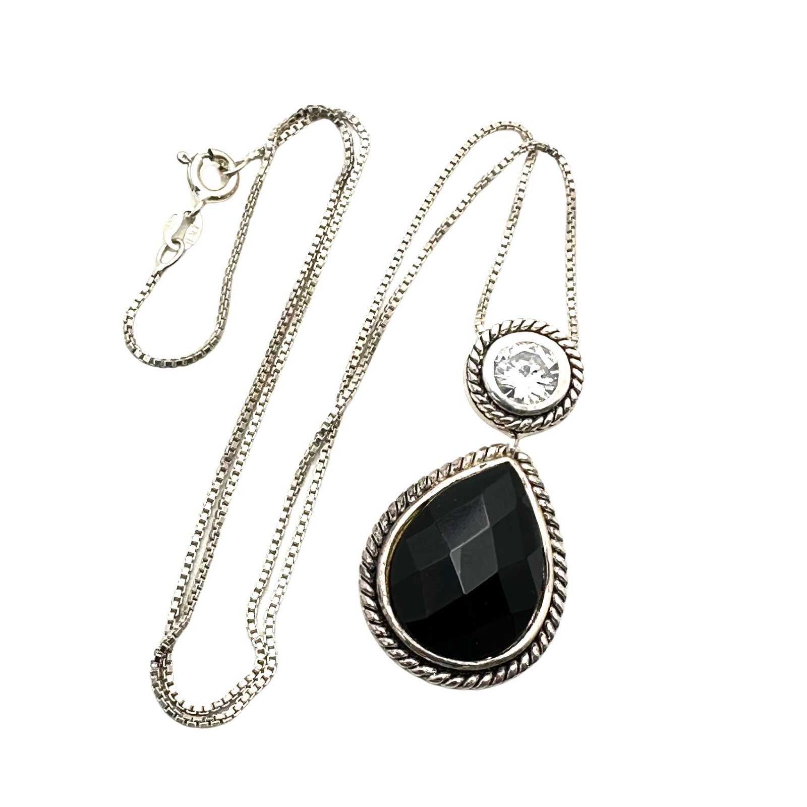Black Onyx Crystal Sterling Silver Pendant Necklace 17 Inch Chain 1.5 Inch Pendant 10 Grams: Black Onyx Crystal Sterling Silver Pendant Necklace 17 Inch Chain 1.5 Inch Pendant 10 Grams