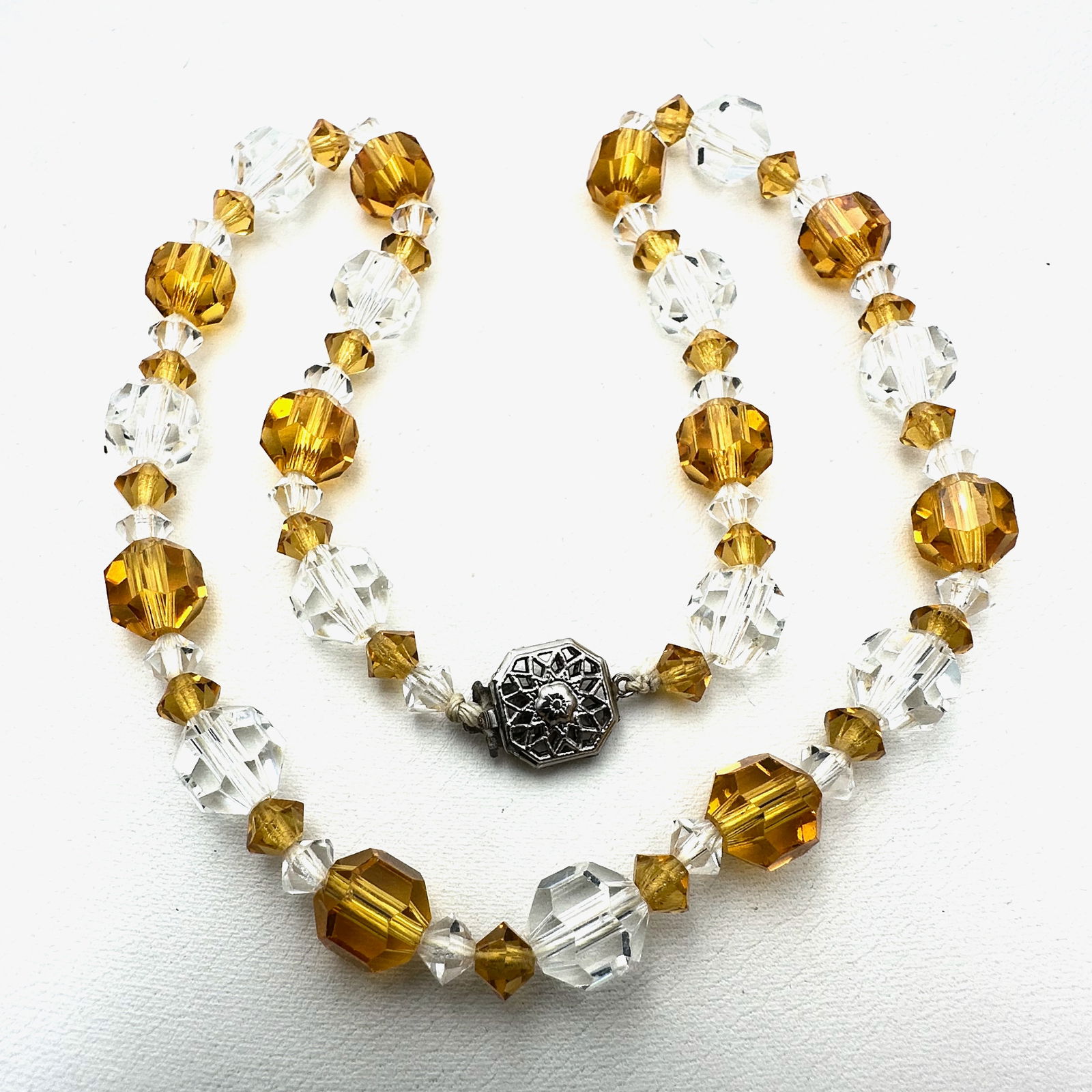 Antique Yellow Clear Cut Crystal Bead Necklace 15 Inch: Antique Yellow Clear Cut Crystal Bead Necklace 15 Inch
