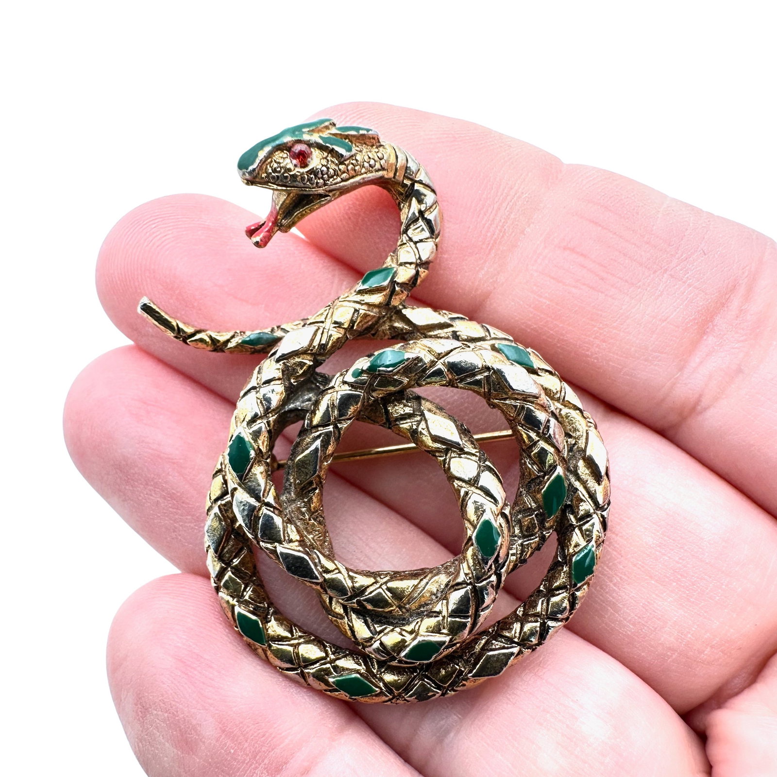 Vintage Arthur Pepper Enamel Gold Tone Snake Brooch Pin 2 Inch: Vintage Arthur Pepper Enamel Gold Tone Snake Brooch Pin 2 Inch