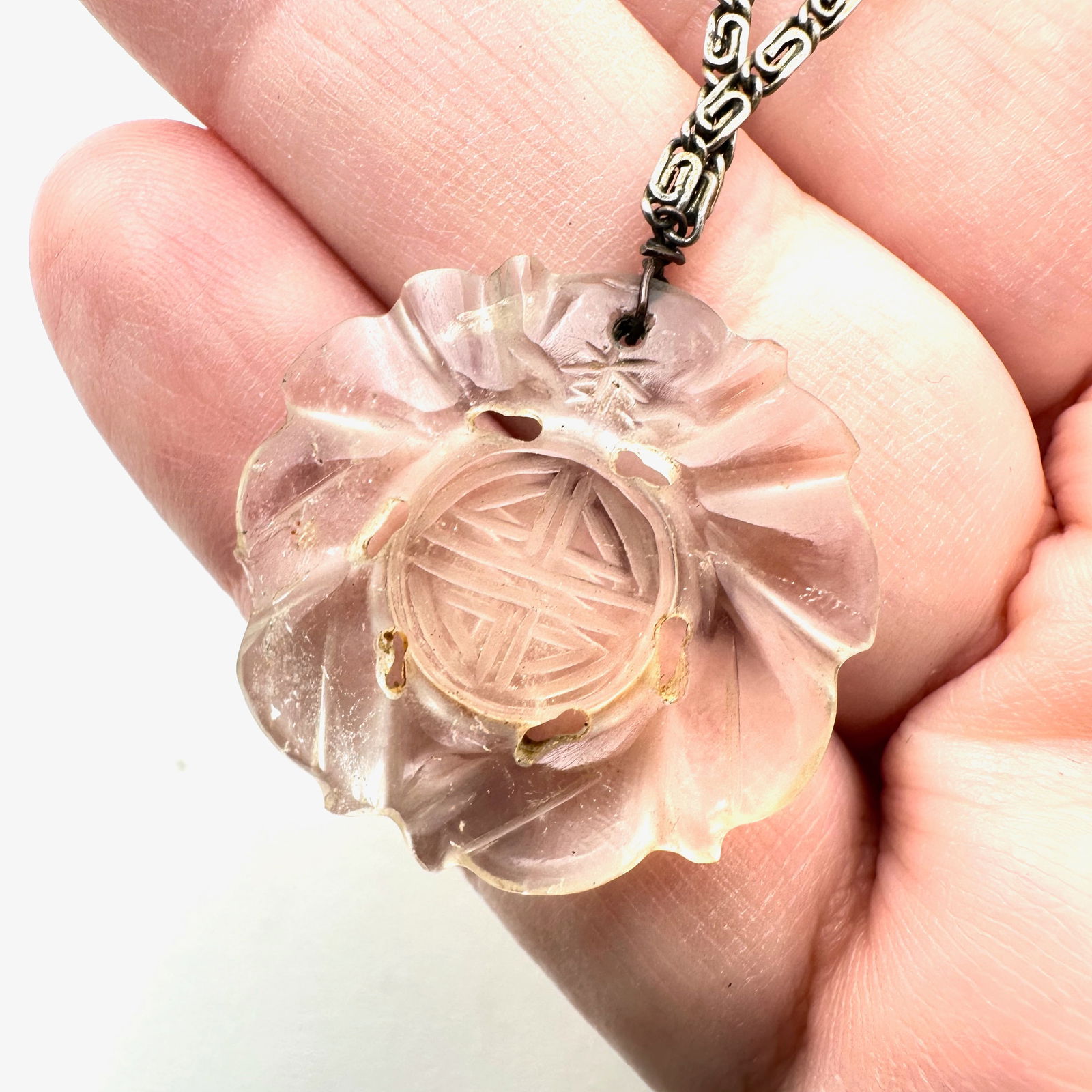 Antique Vintage Clear Jade Carved Pendant Necklace 15 Inch: Antique Vintage Clear Jade Carved Pendant Necklace 15 Inch