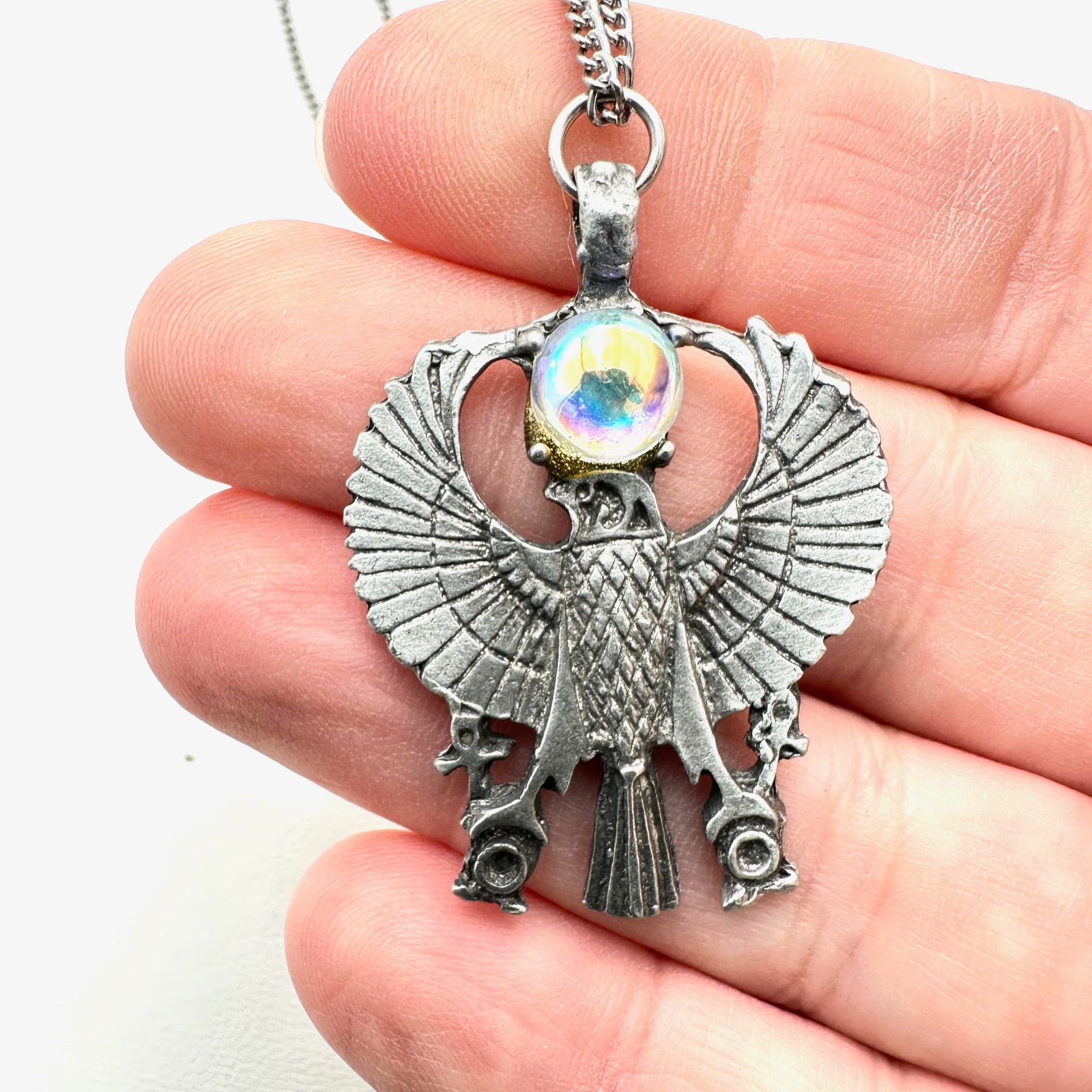 Vintage Pewter Egyptian Revival Pendant Necklace: Vintage Pewter Egyptian Revival Pendant Necklace