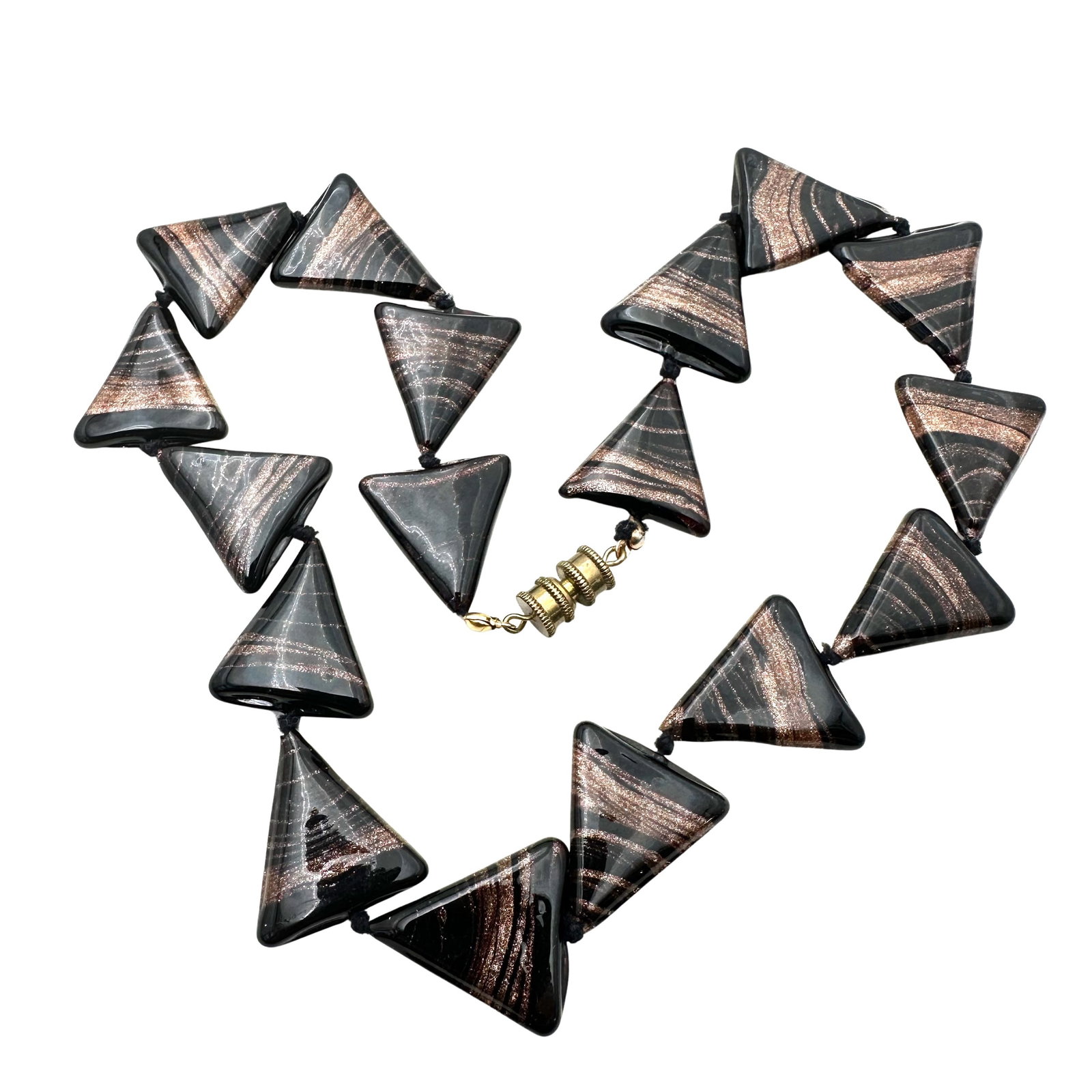 Antique Vintage Murano Glass Necklace Black Gold Triangle Beads Italian: Antique Vintage Murano Glass Necklace Black Gold Triangle Beads Italian
