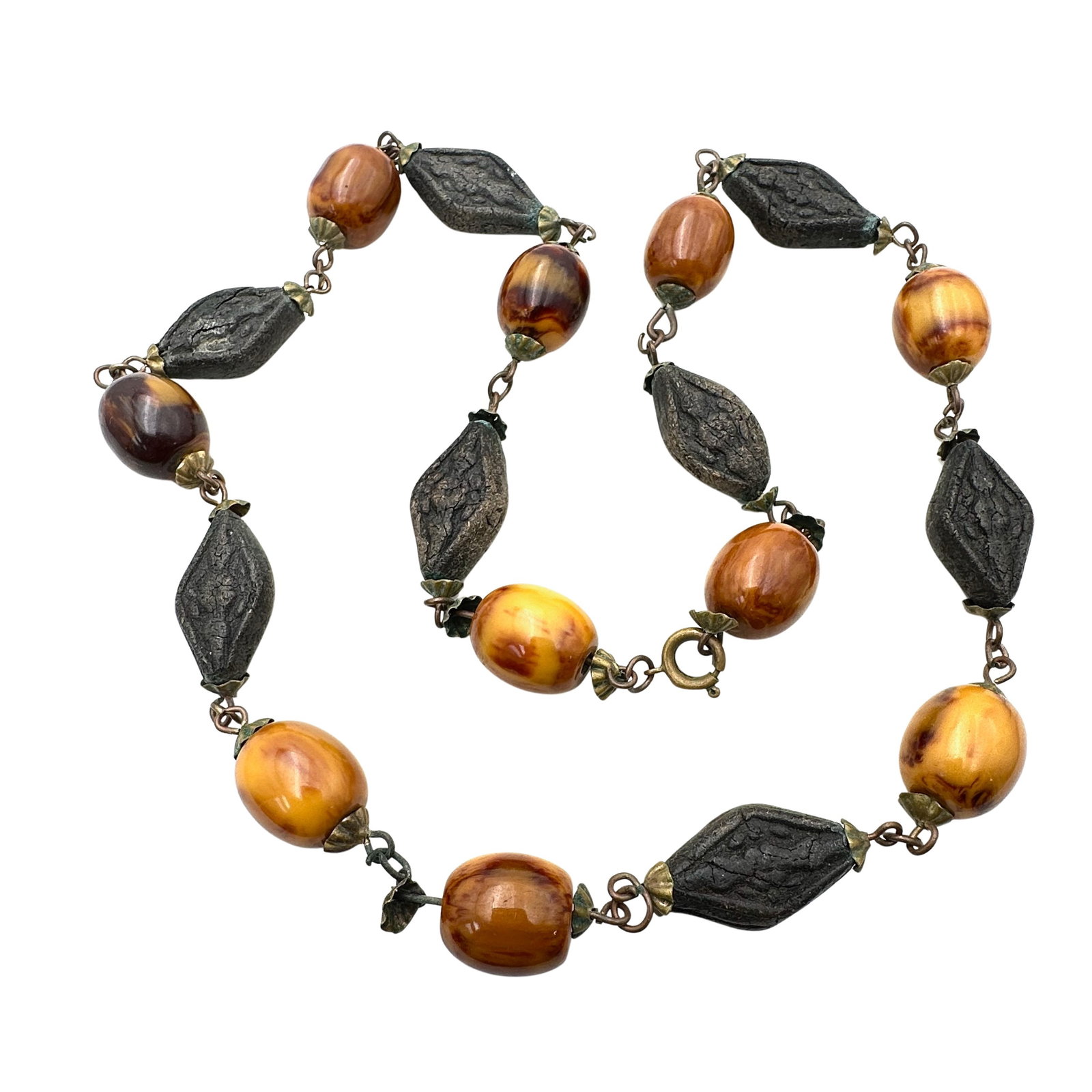Antique Vintage Natural Amber and Intricate Carved Flower Design Bead Necklace 24 Inch Length: Antique Vintage Natural Amber and Intricate Carved Flower Design Bead Necklace 24 Inch Length