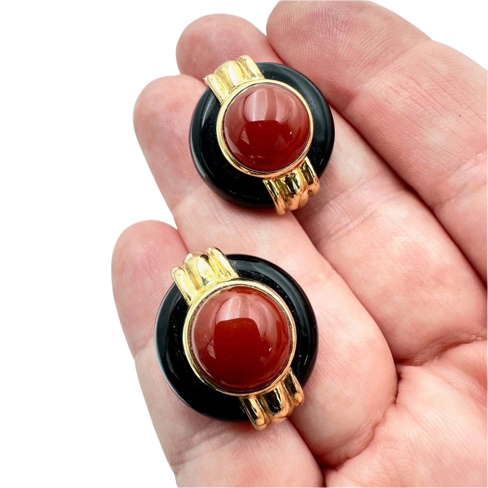 Vintage Kai Yin-Lo Gold Over Sterling Silver Lever Back Pierced Earrings 1 Inch Red Black Glass Nice: Vintage Kai Yin-Lo Gold Over Sterling Silver Lever Back Pierced Earrings 1 Inch Red Black Glass Nice Quality