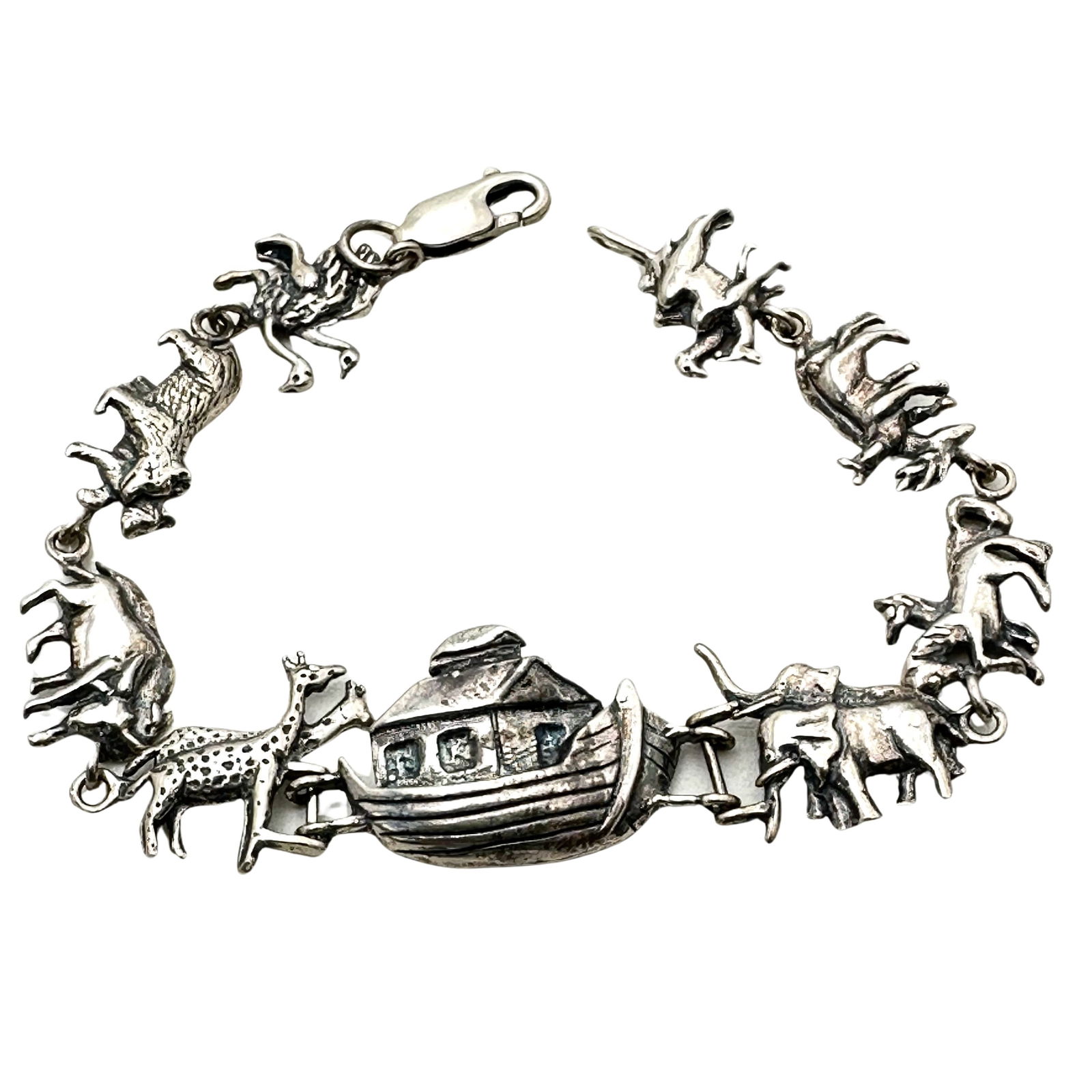 Sterling Silver Noah's Ark Design Bracelet 7.5 Inch Length 11 Grams (1 of 2)