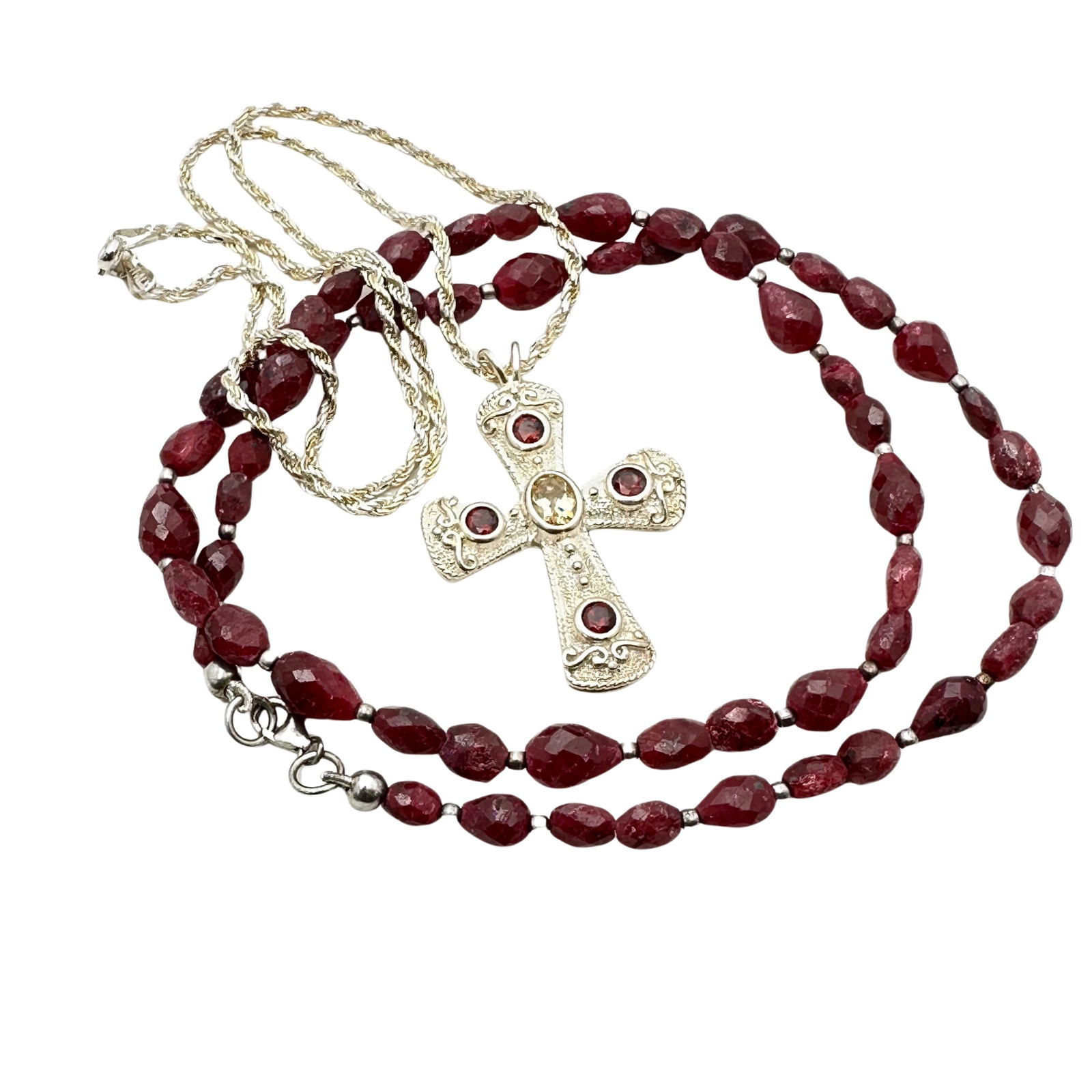 Sterling Silver Garnet Jewelry Lot Necklaces Cross Pendant Garnet Beads (1 of 2)