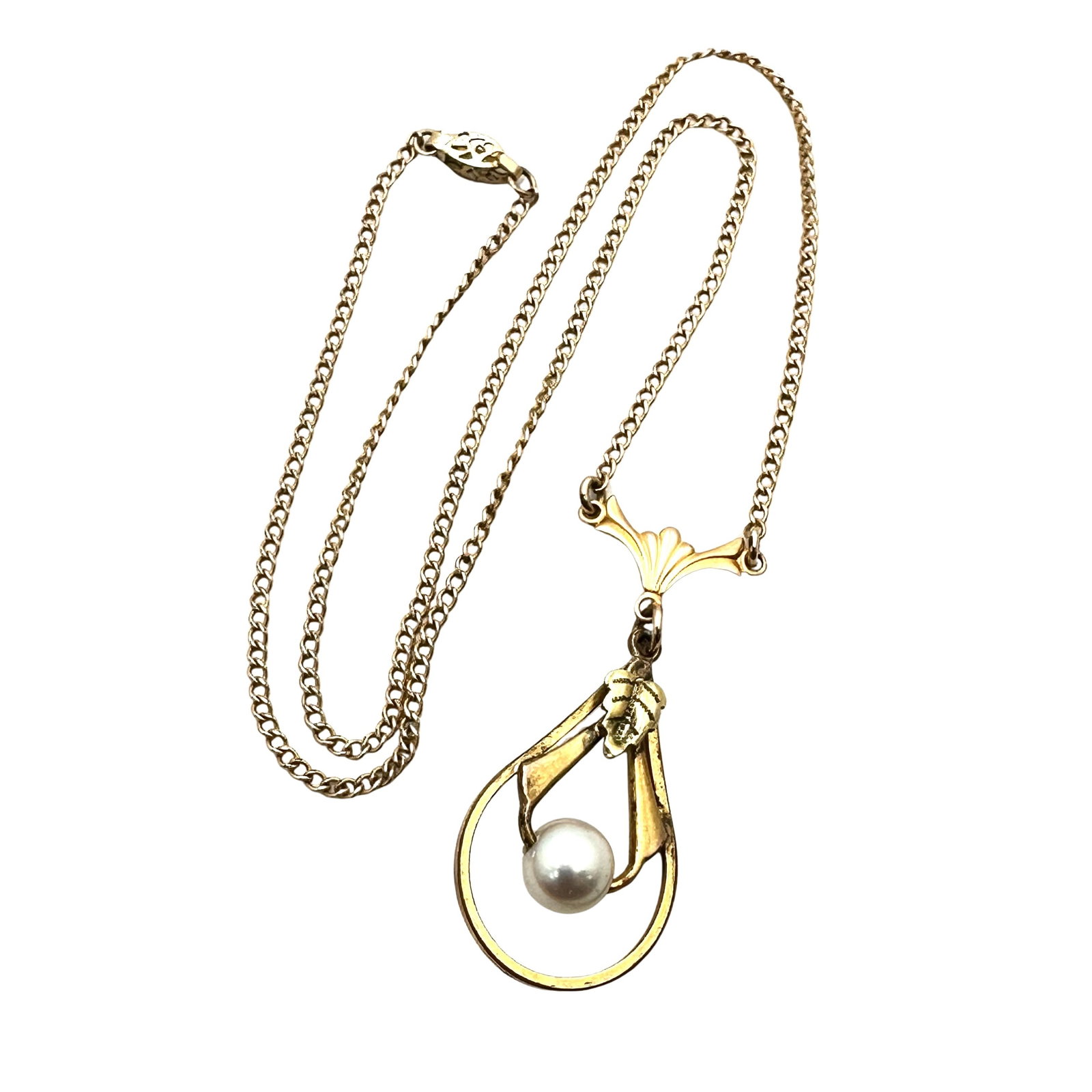 Vintage Antique Gold Filled Pearl Pendant Necklace 16 Inch Length: Vintage Antique Gold Filled Pearl Pendant Necklace 16 Inch Length