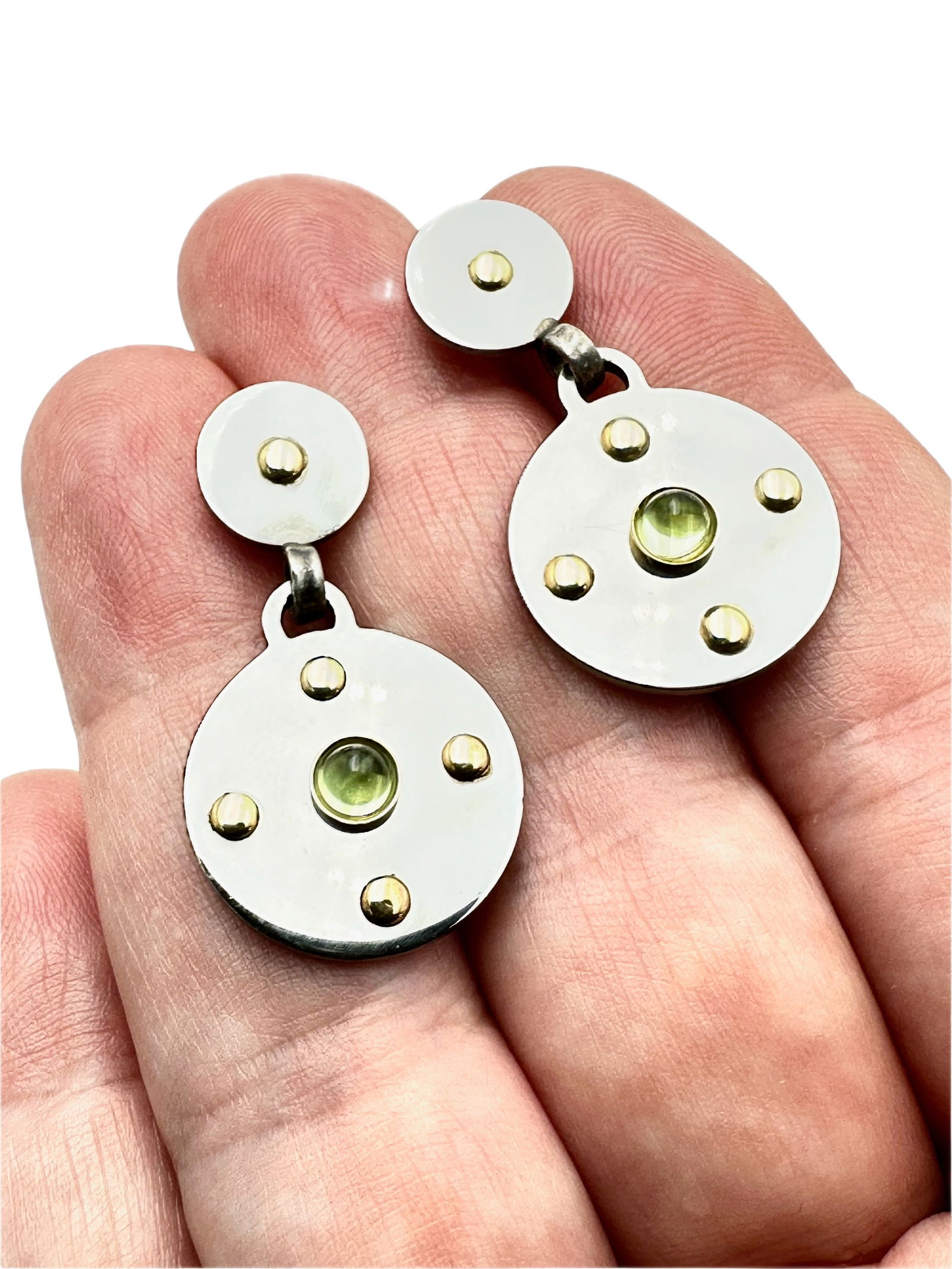 10K Gold & Stainless Steel Green Peridot Gemstone Pierced Earrings 1.5 Inch: 10K Gold & Stainless Steel Green Peridot Gemstone Pierced Earrings 1.5 Inch
