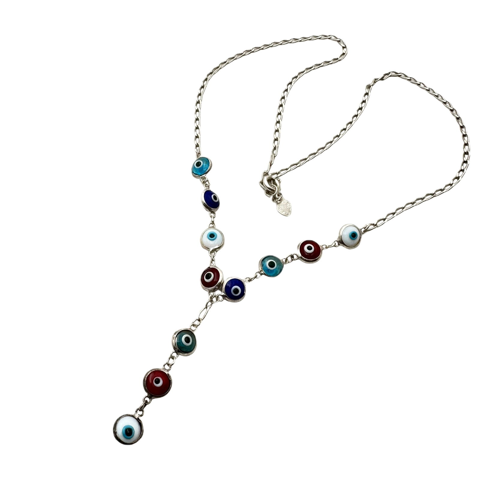 Sterling Silver Glass Evil Eye Bead Protection Necklace 18 Inch Length 7 Grams (1 of 2)