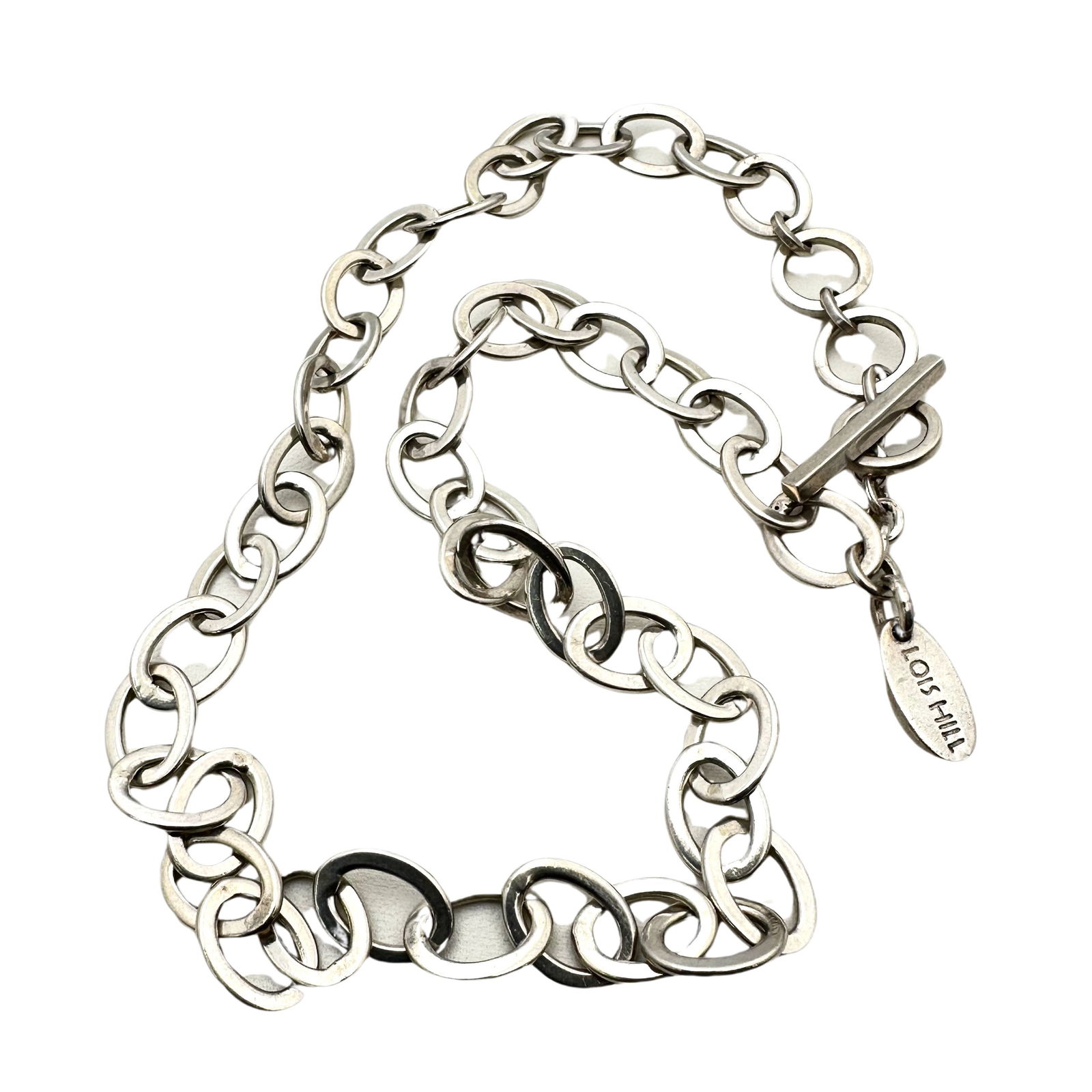Lois Hill Circle Link Chain Necklace Sterling Silver 38 Grams 18 Inch Length Toggle Clasp (1 of 2)