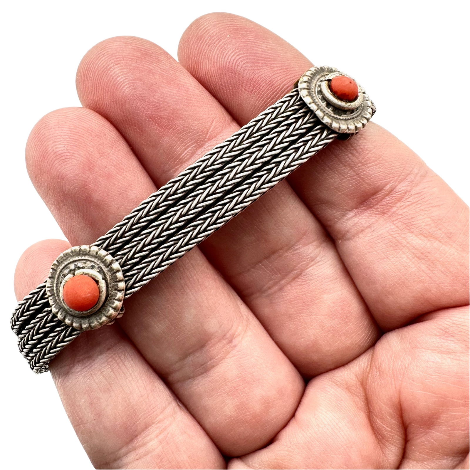 Ethnic Sterling Silver Coral Bracelet 44 Grams 6 3/4 Inch Wearable Length (1 of 2)