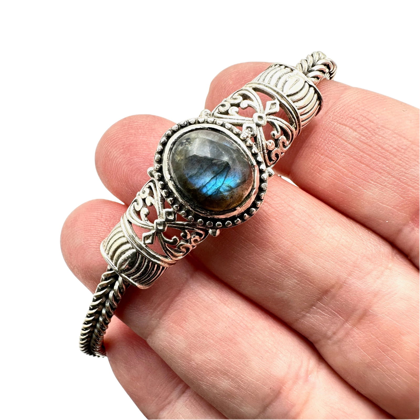 Sterling Silver Labradorite Bracelet 7 Inch 19 Grams Indonesian Design Toggle Clasp (1 of 2)