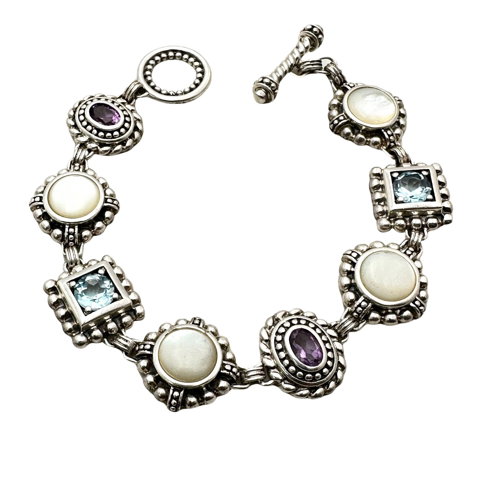 Sterling Silver Multi Gemstone Pearl 8 Inch Bracelet (1 of 2)